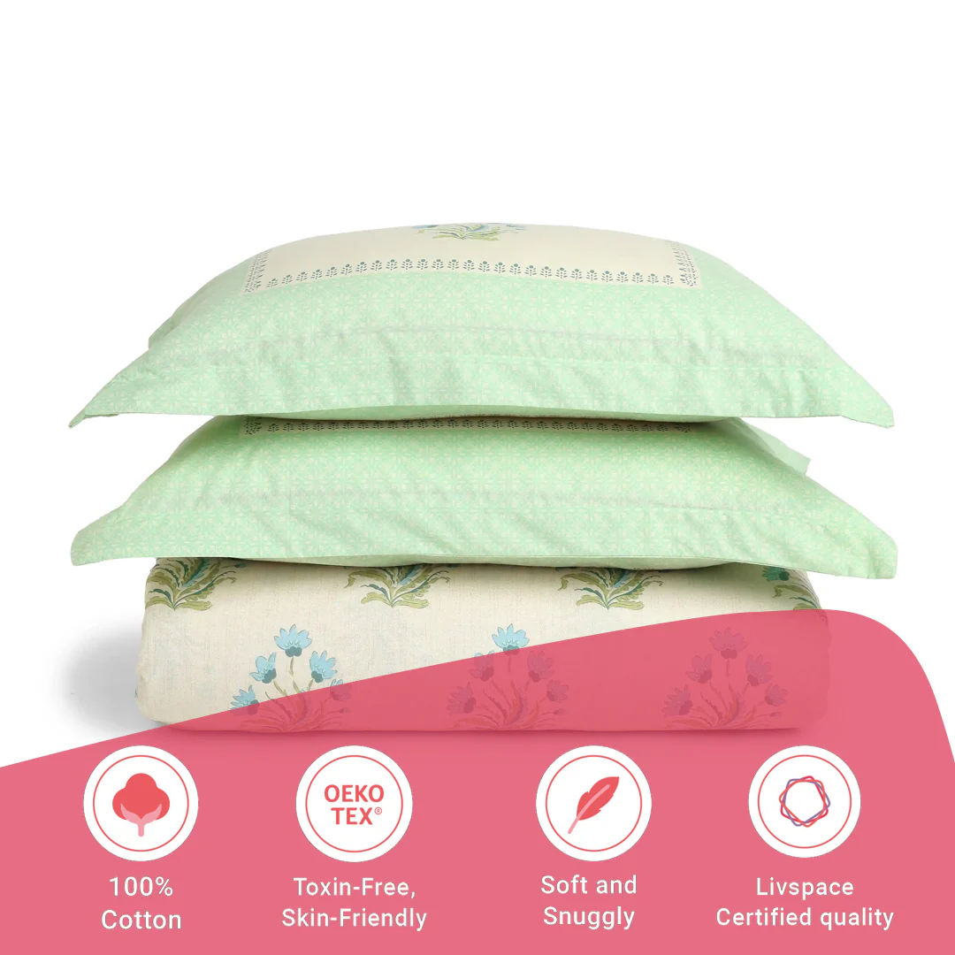 Chippa Lane | Contemporary Indian Print Design Cotton Fitted Sheet Set-Indian Sage - Image 16