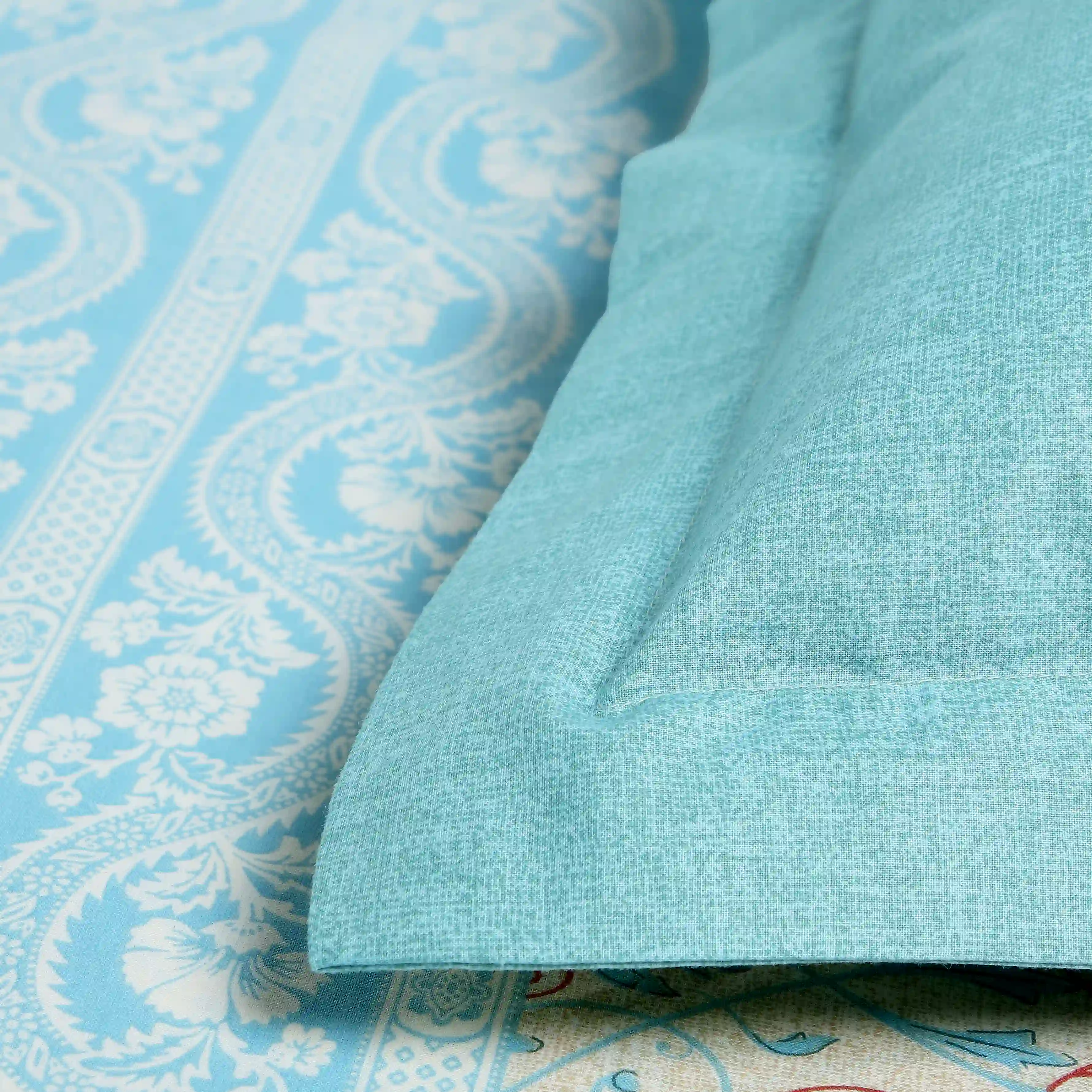 Chippa Lane | Contemporary Indian Print Design Cotton Fitted Sheet Set-Light Blue - Image 13