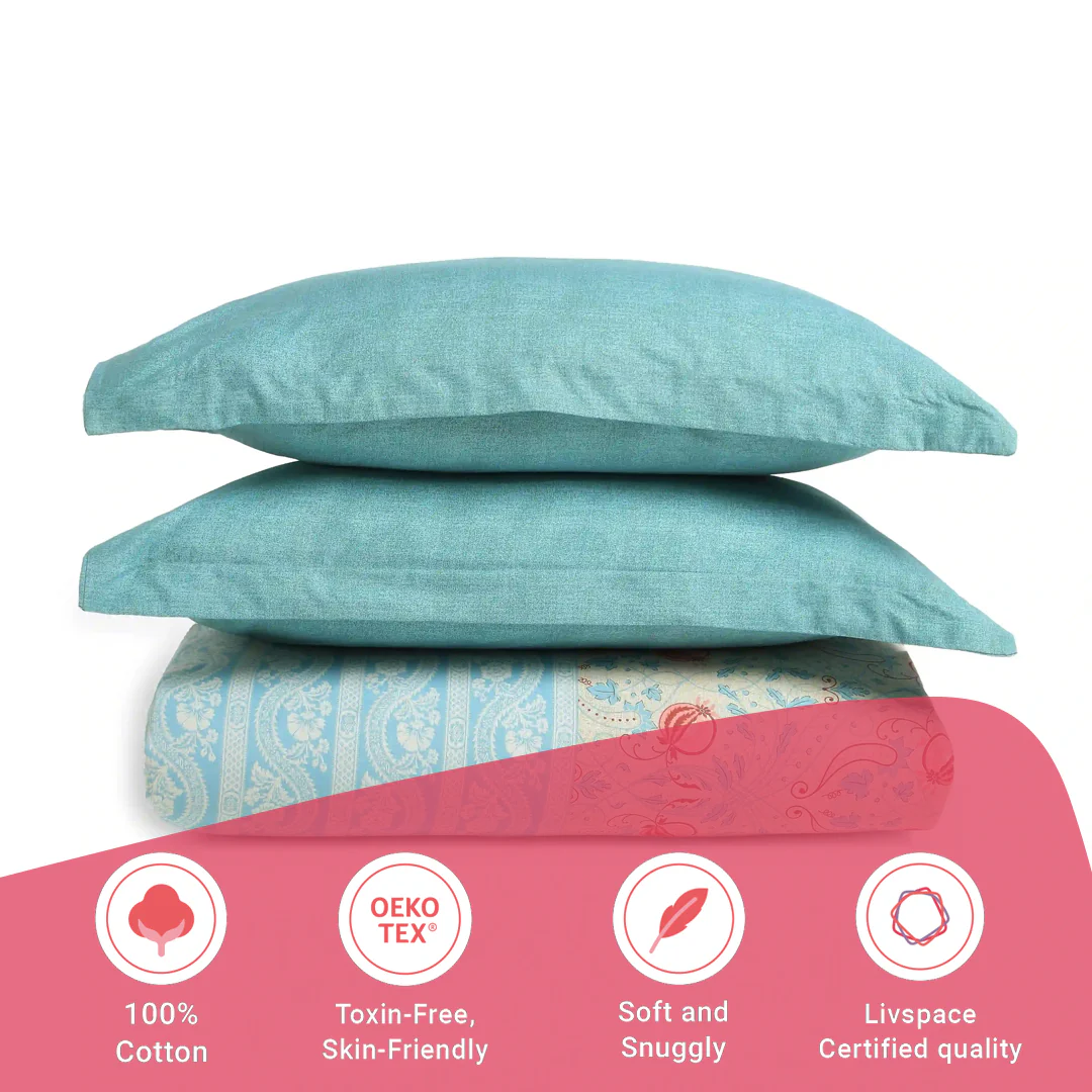 Chippa Lane | Contemporary Indian Print Design Cotton Fitted Sheet Set-Light Blue - Image 16
