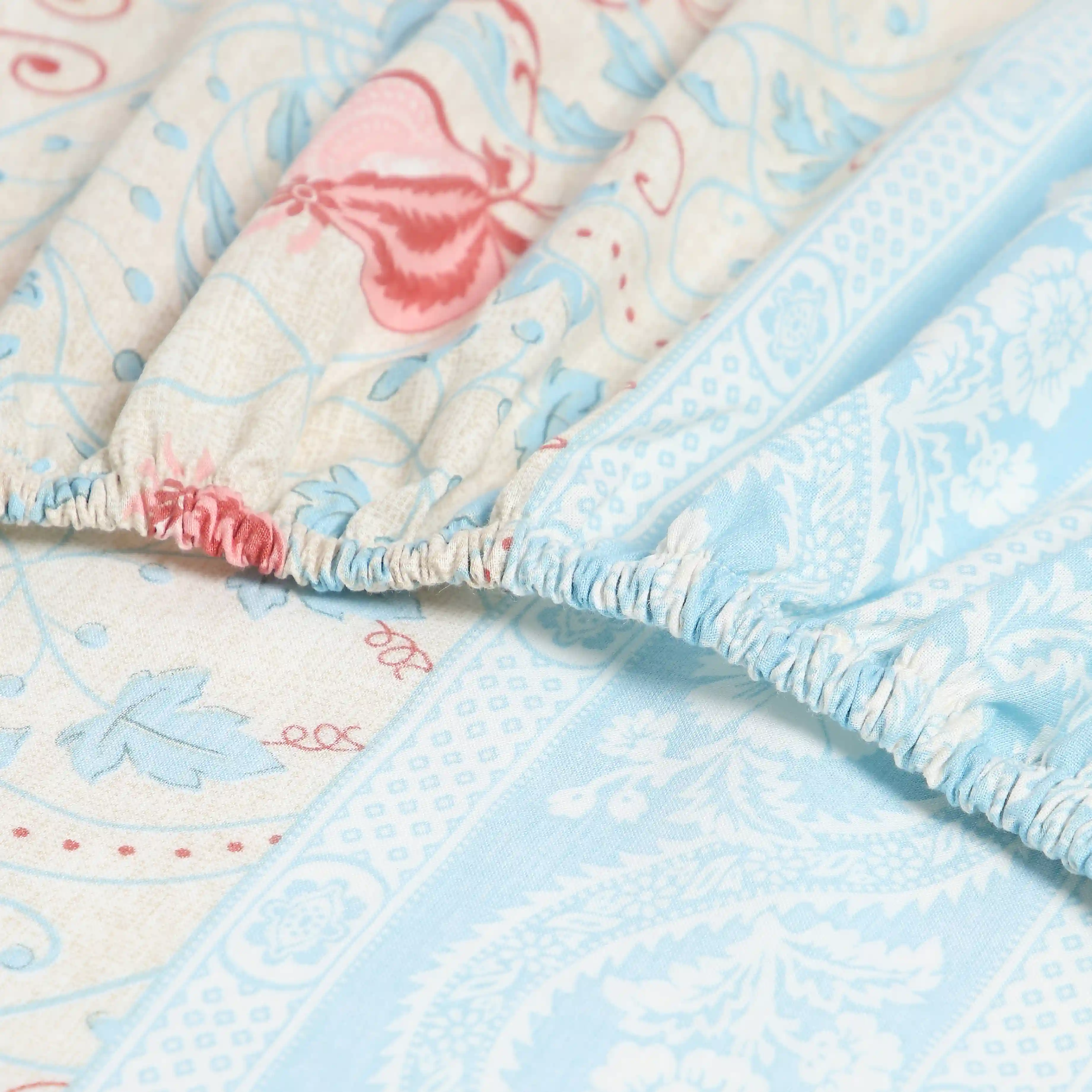 Chippa Lane | Contemporary Indian Print Design Cotton Fitted Sheet Set-Light Blue - Image 7