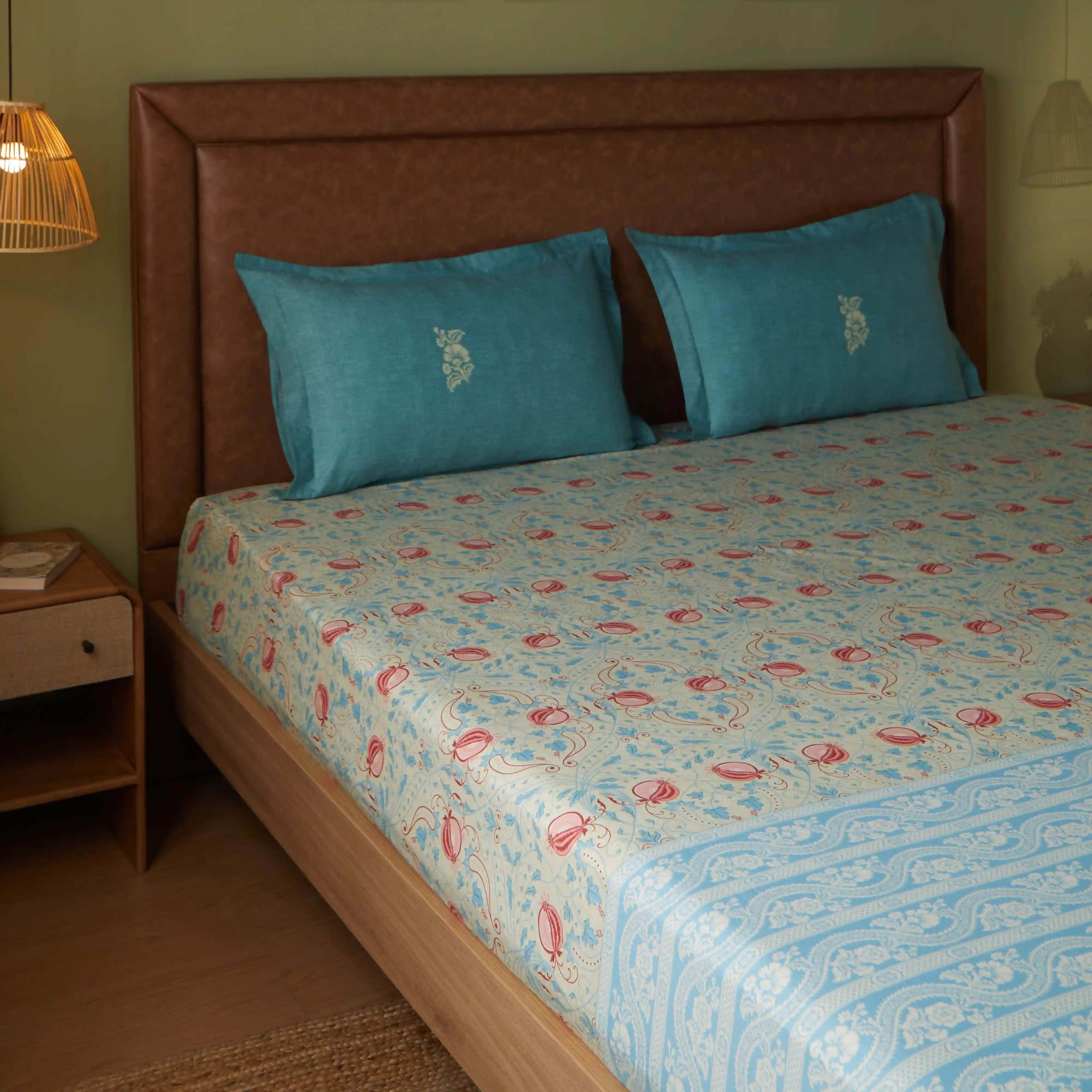 Chippa Lane | Contemporary Indian Print Design Cotton Fitted Sheet Set-Light Blue - Image 8