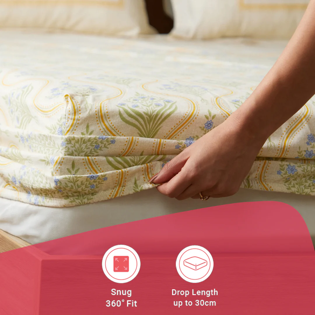 Chippa Lane | Contemporary Indian Print Design Cotton Fitted Sheet Set-Mustard - Image 13