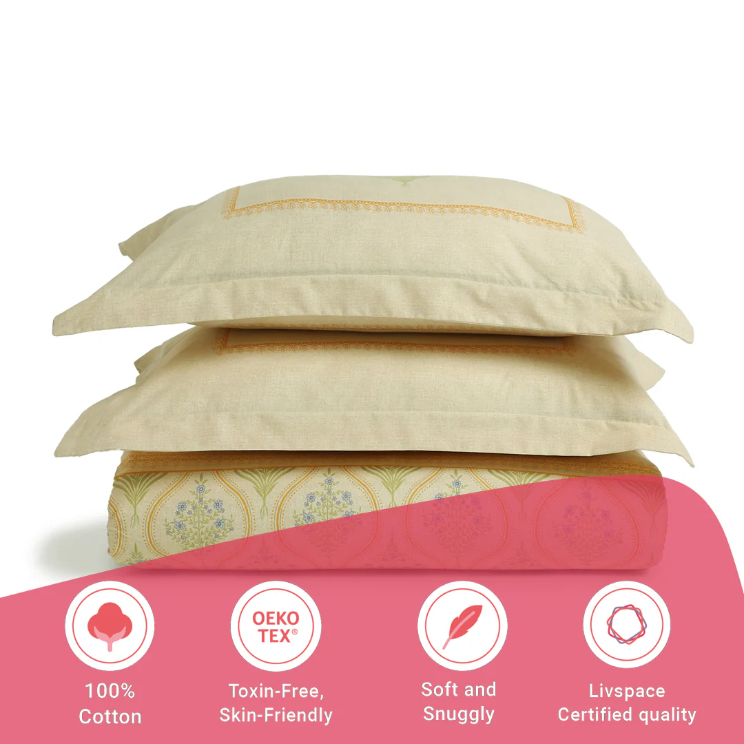 Chippa Lane | Contemporary Indian Print Design Cotton Fitted Sheet Set-Mustard - Image 14