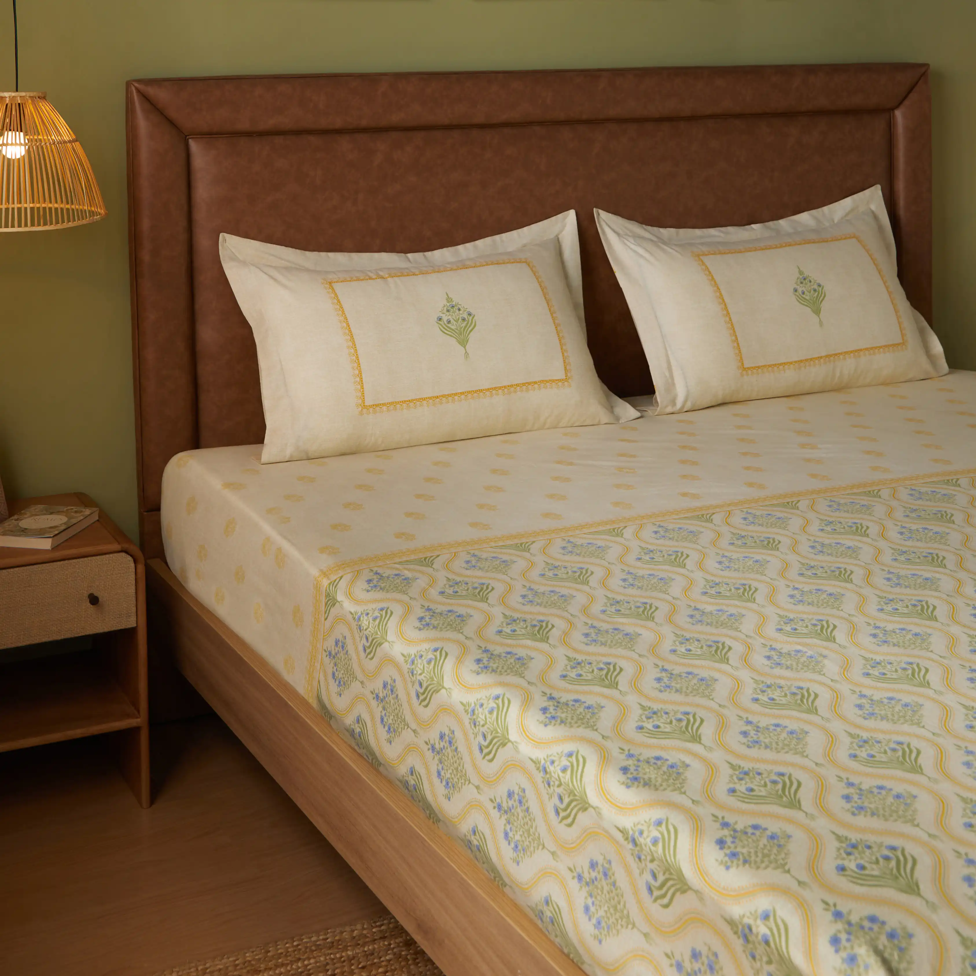 Chippa Lane | Contemporary Indian Print Design Cotton Fitted Sheet Set-Mustard - Image 7