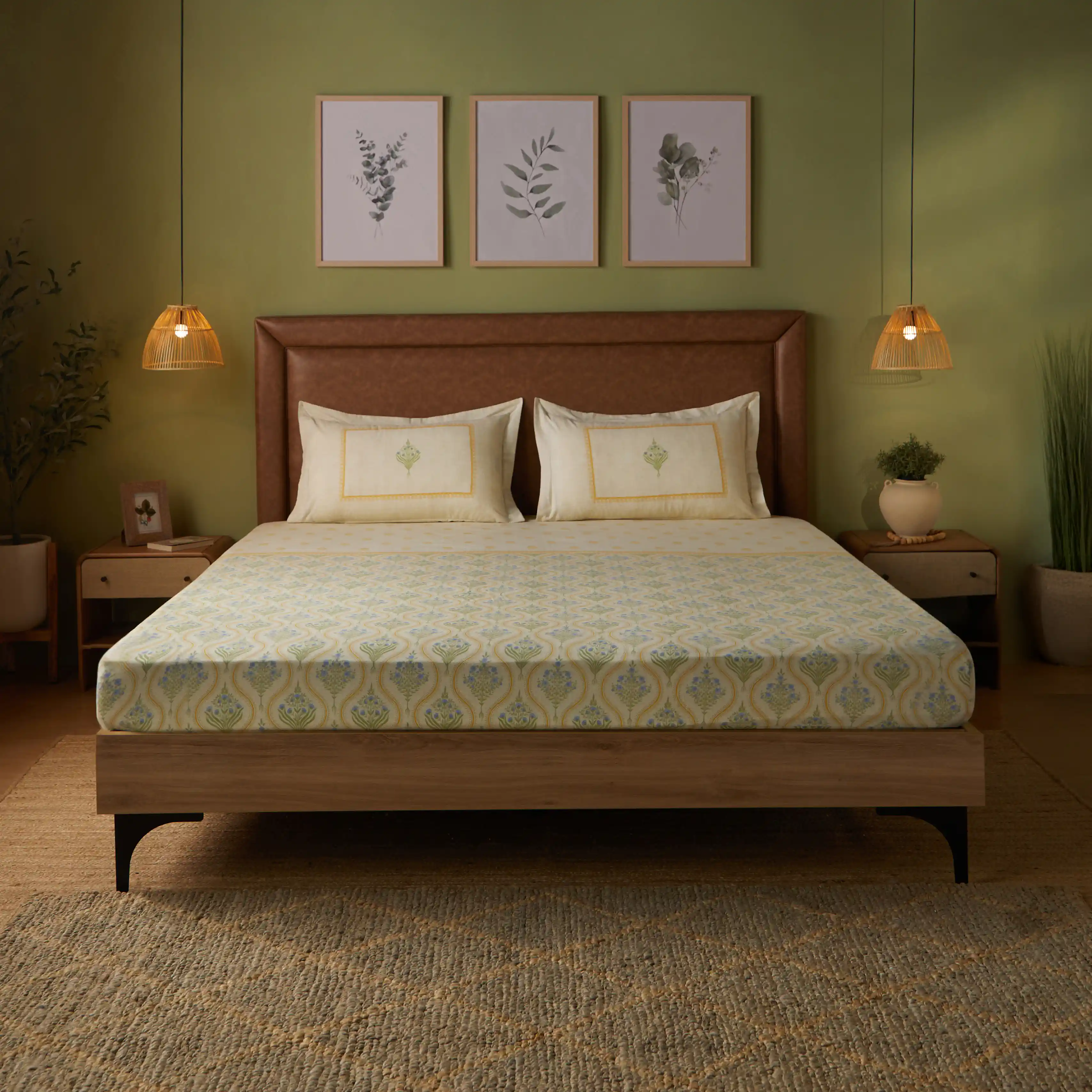 Chippa Lane | Contemporary Indian Print Design Cotton Fitted Sheet Set-Mustard - Image 8