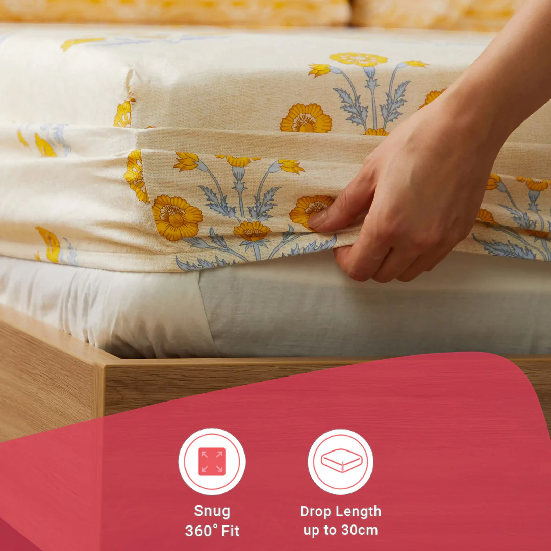 Chippa Lane | Contemporary Indian Print Design Cotton Fitted Sheet Set-Ochre - Image 15