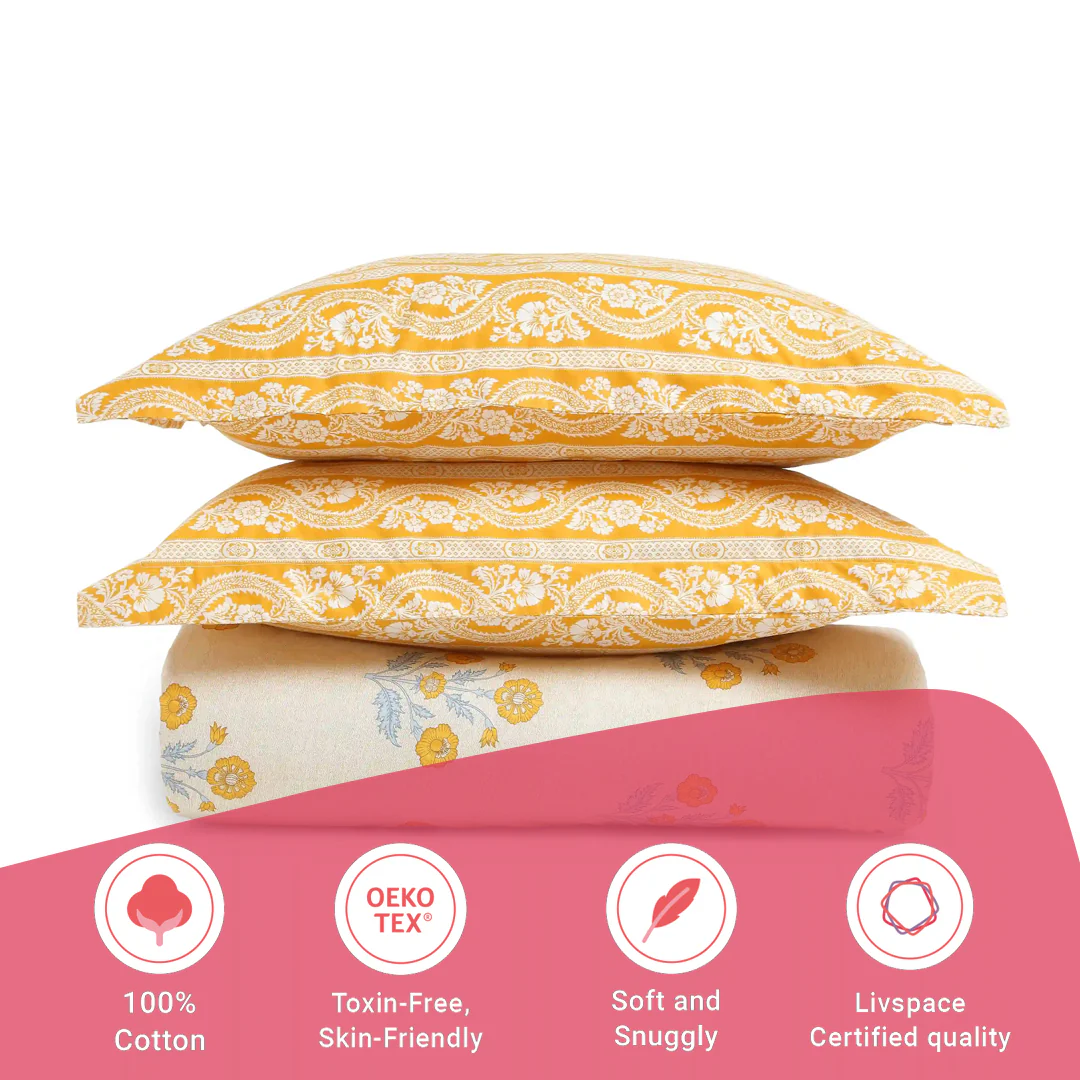 Chippa Lane | Contemporary Indian Print Design Cotton Fitted Sheet Set-Ochre - Image 16