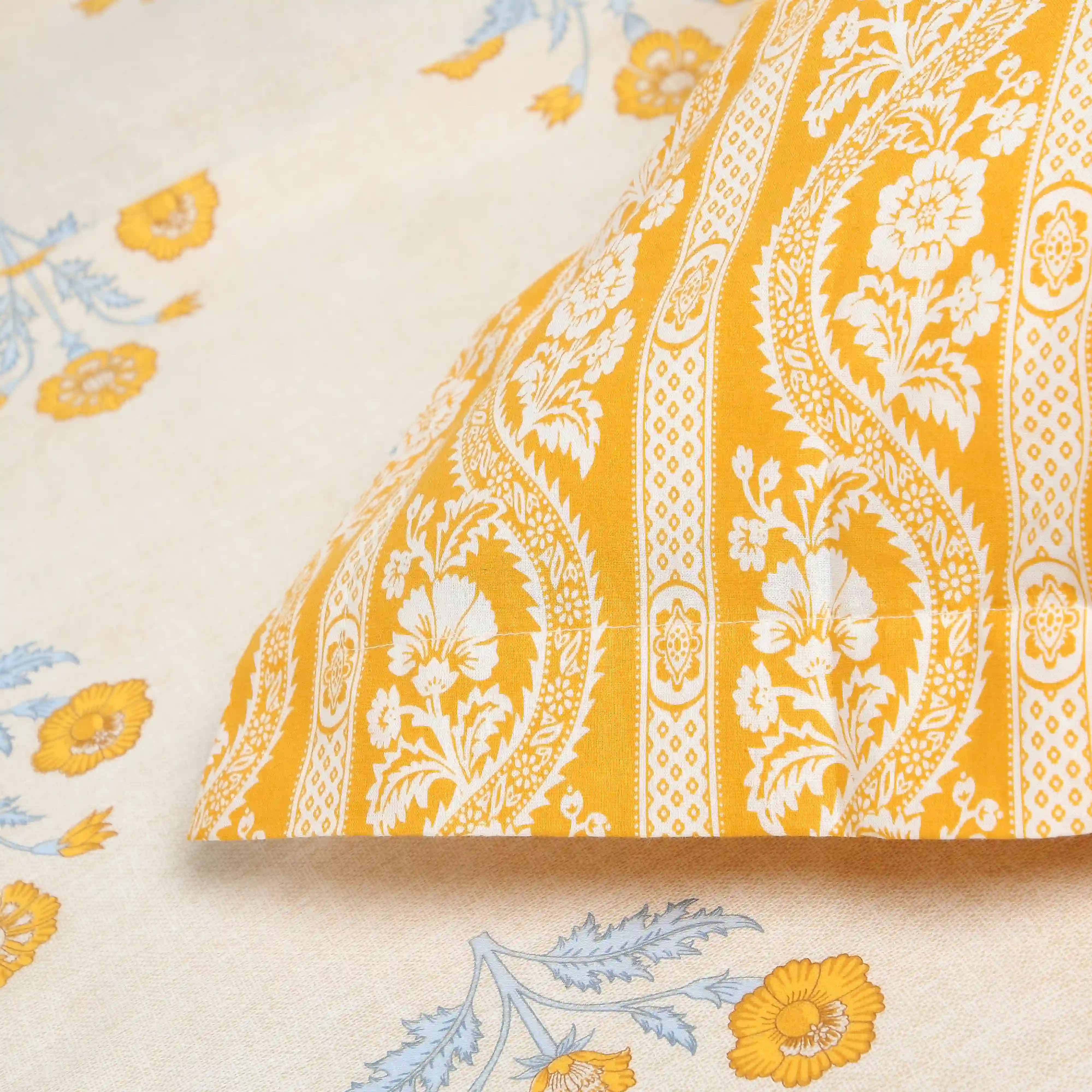 Chippa Lane | Contemporary Indian Print Design Cotton Fitted Sheet Set-Ochre - Image 6