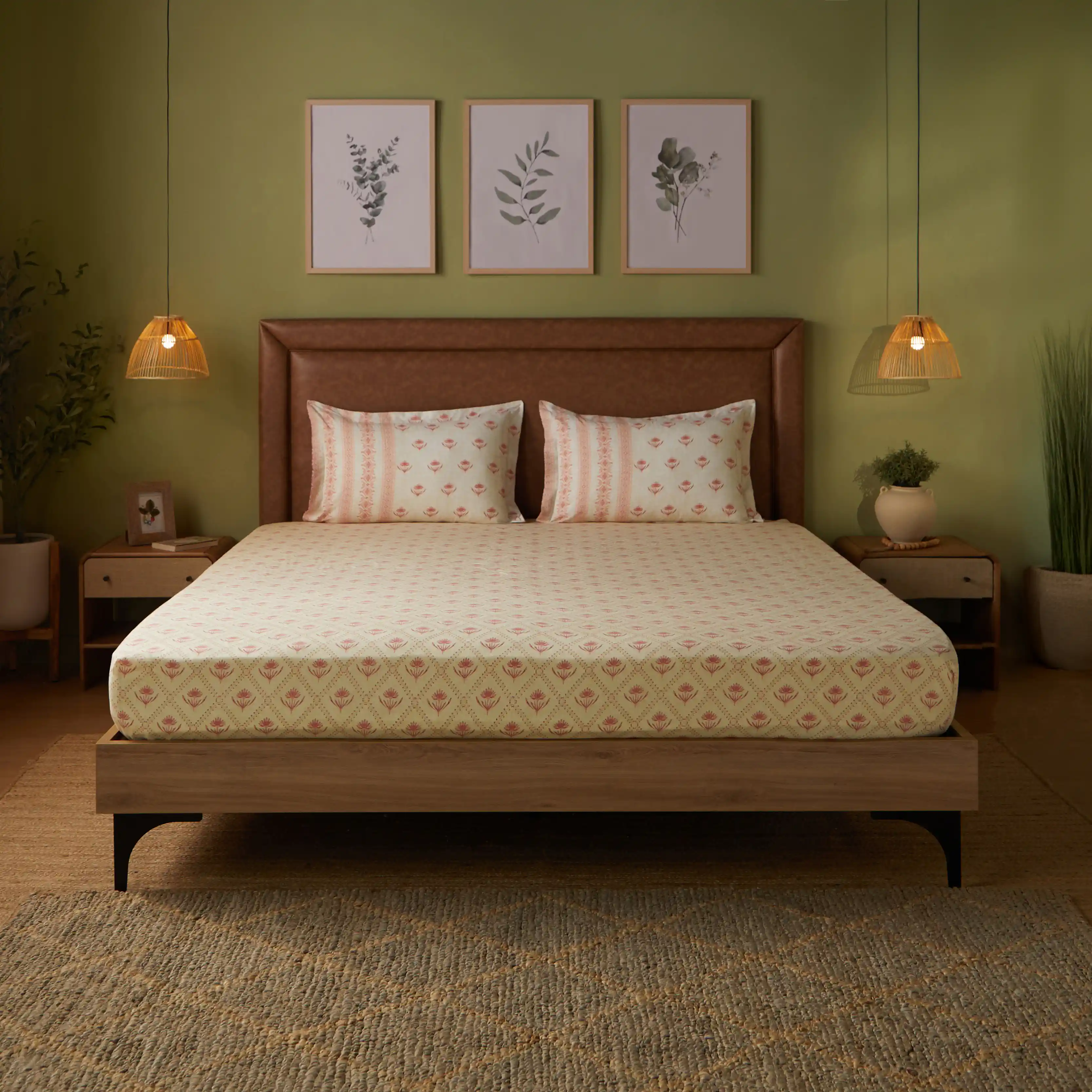 Chippa Lane | Contemporary Indian Print Design Cotton Fitted Sheet Set-Red - Image 9