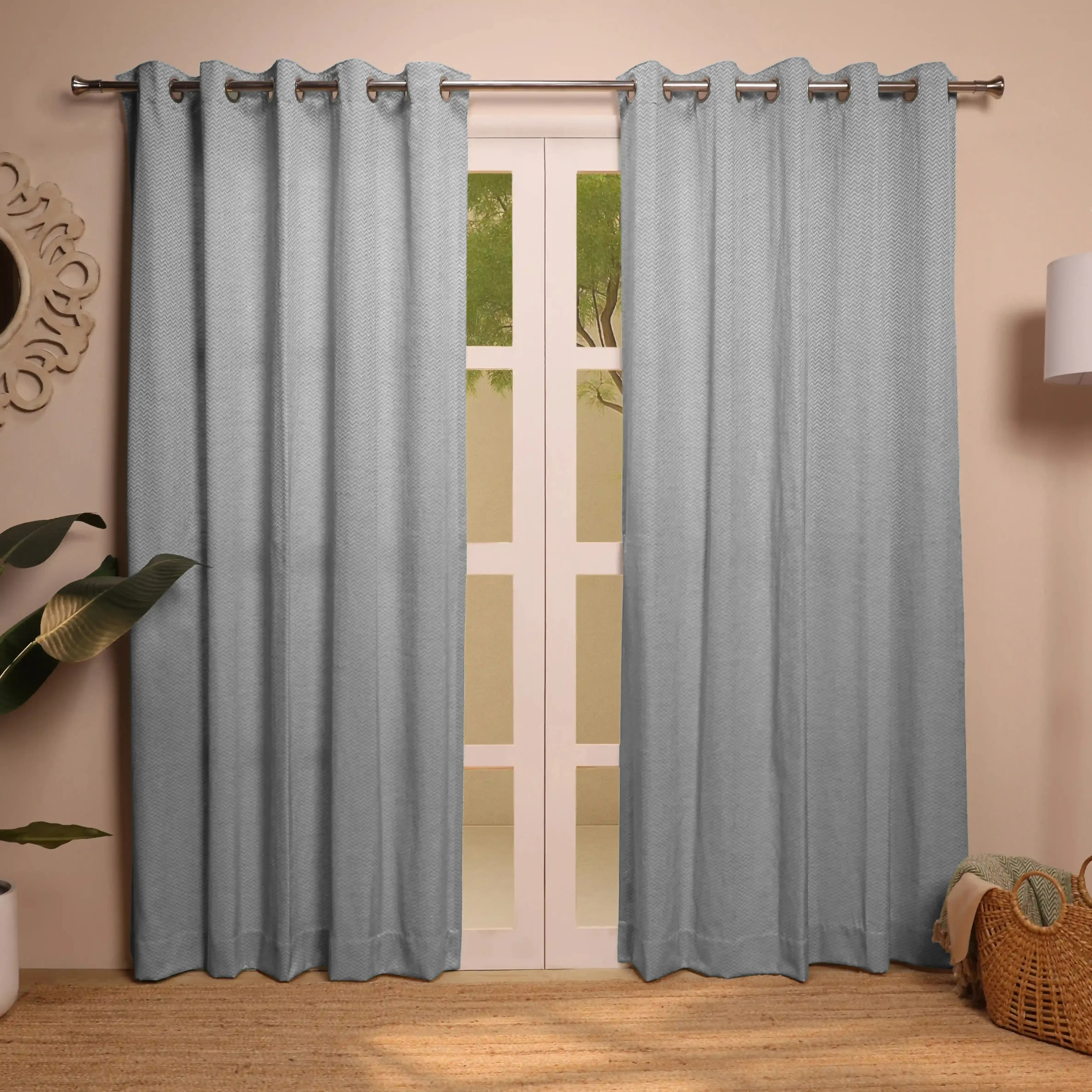 De Jacquard - Classic Set Of 2 Jacquard Readymade Curtains | Endless Chevron - Image 2