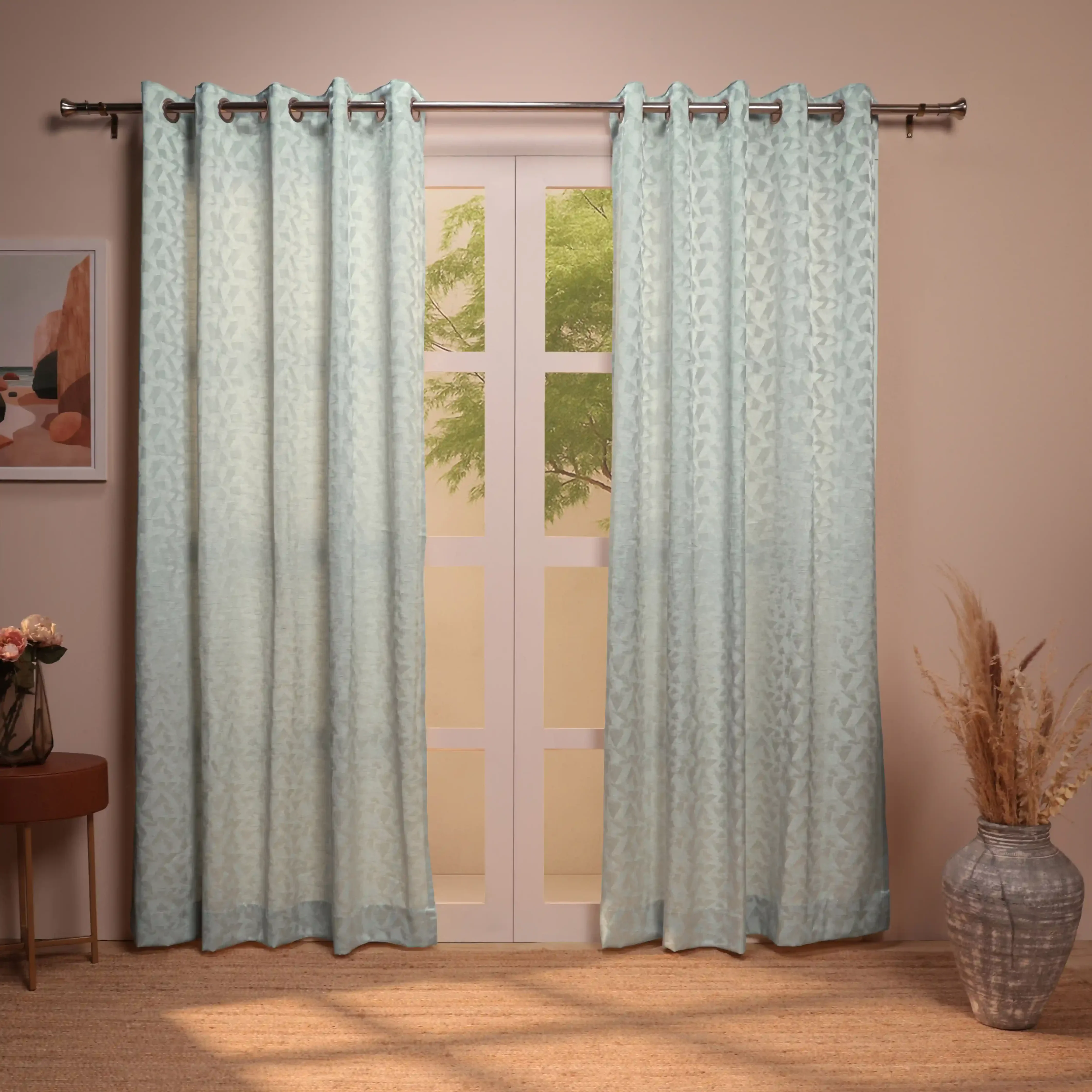 De Jacquard - Classic Set Of 2 Jacquard Readymade Curtains | Geometric Haze - Image 5