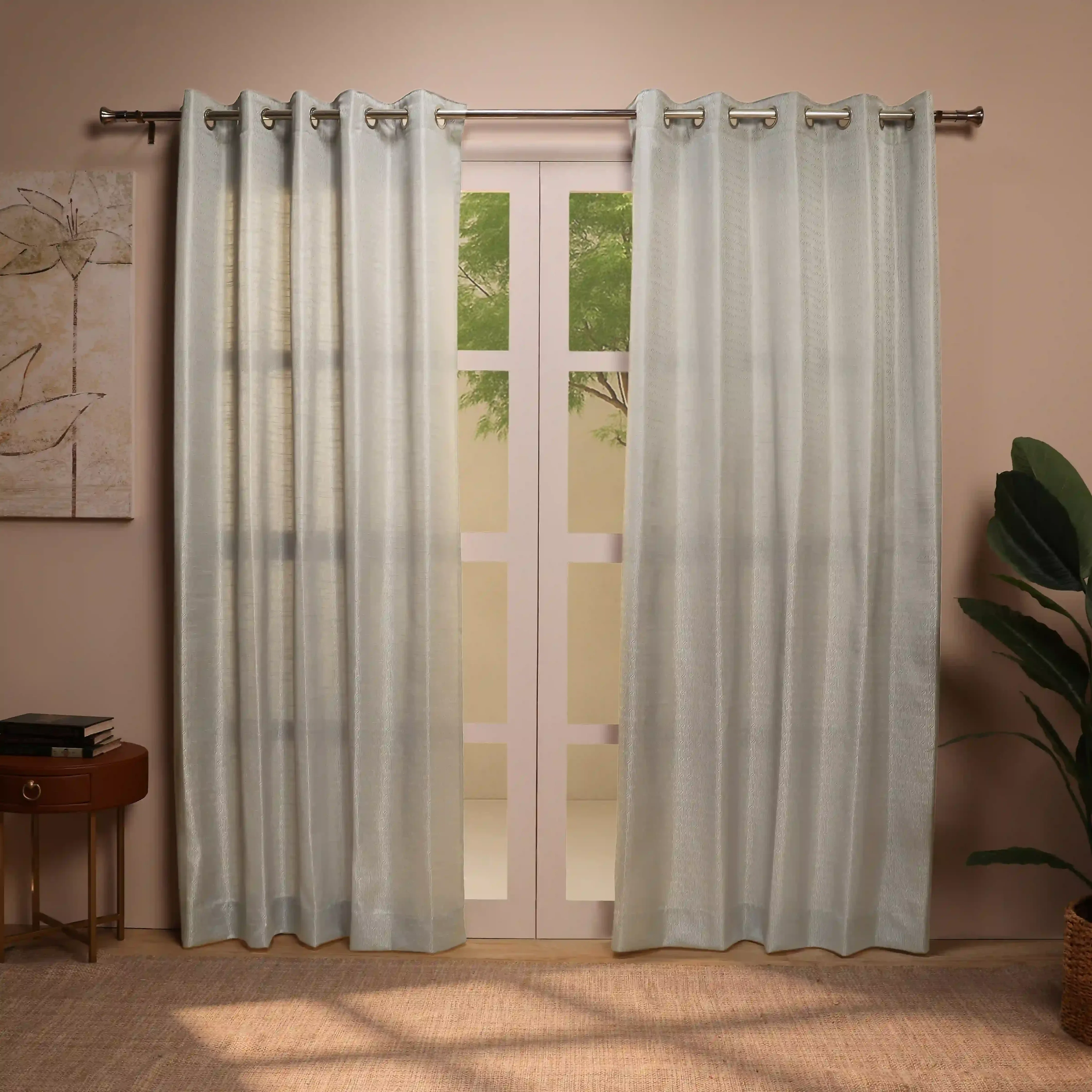 De Jacquard - Classic Set Of 2 Jacquard Readymade Curtains | Layered Lines - Image 33
