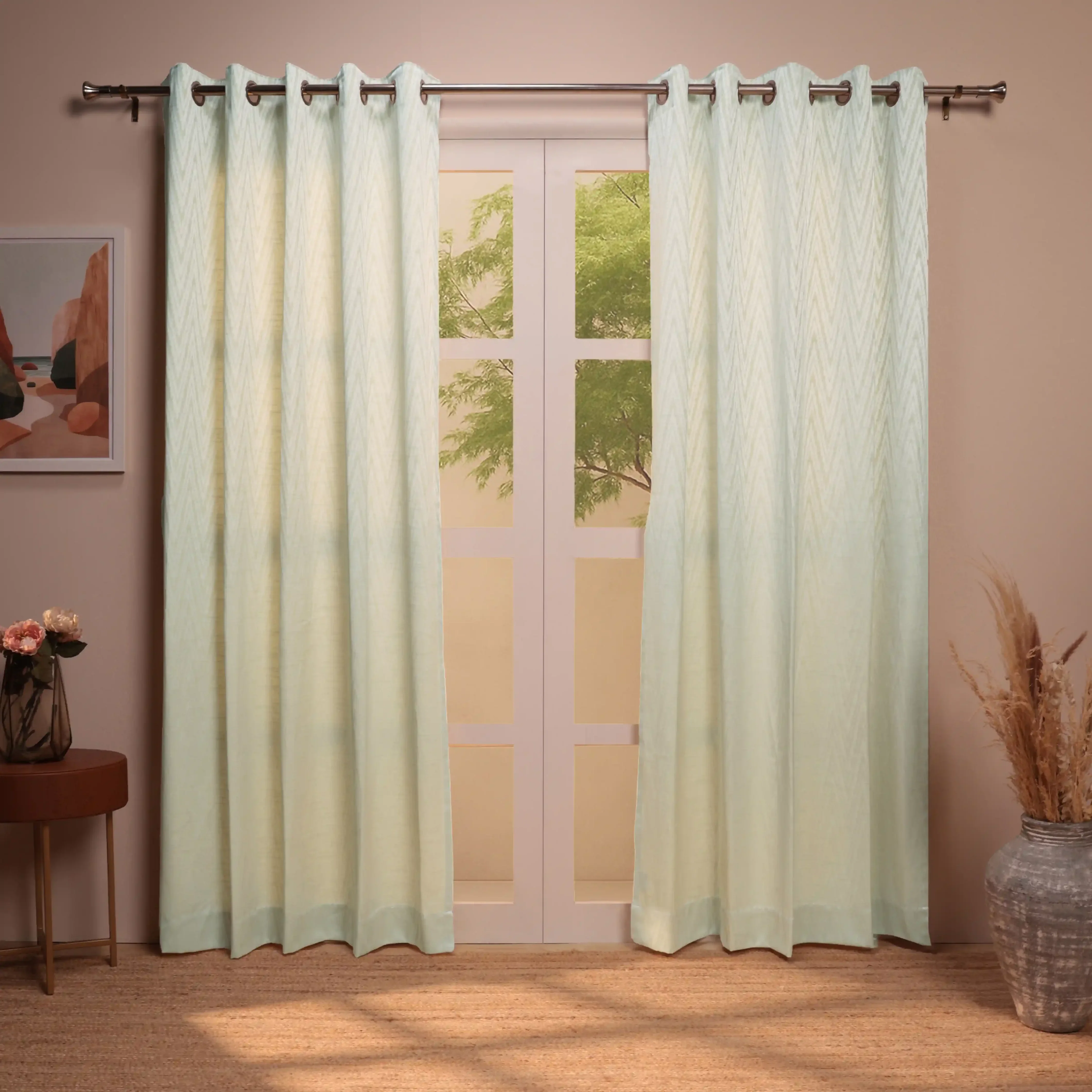 De Jacquard - Classic Set Of 2 Jacquard Readymade Curtains | Tidal Chevron - Image 13