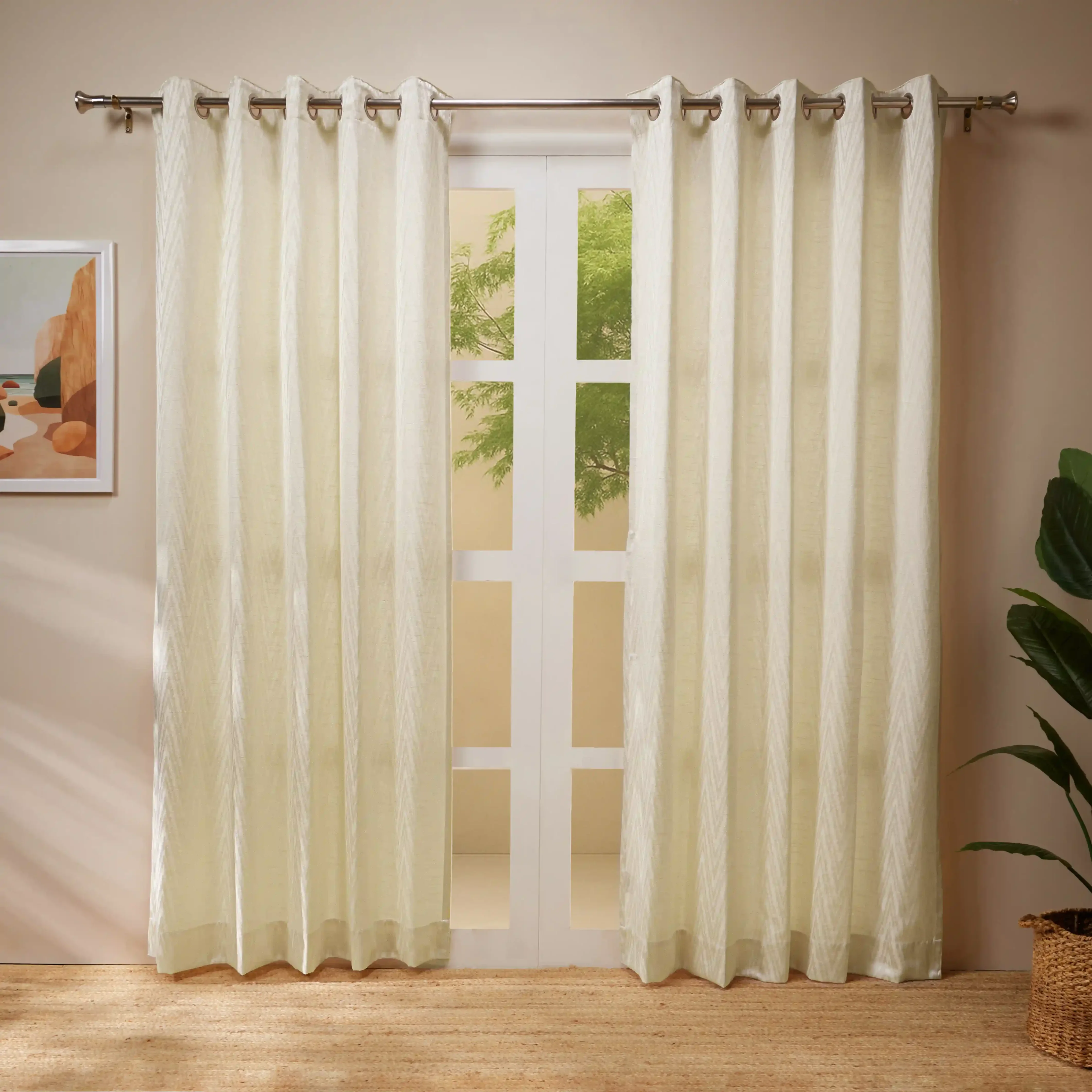 De Jacquard - Classic Set Of 2 Jacquard Readymade Curtains | Tidal Chevron - Image 17