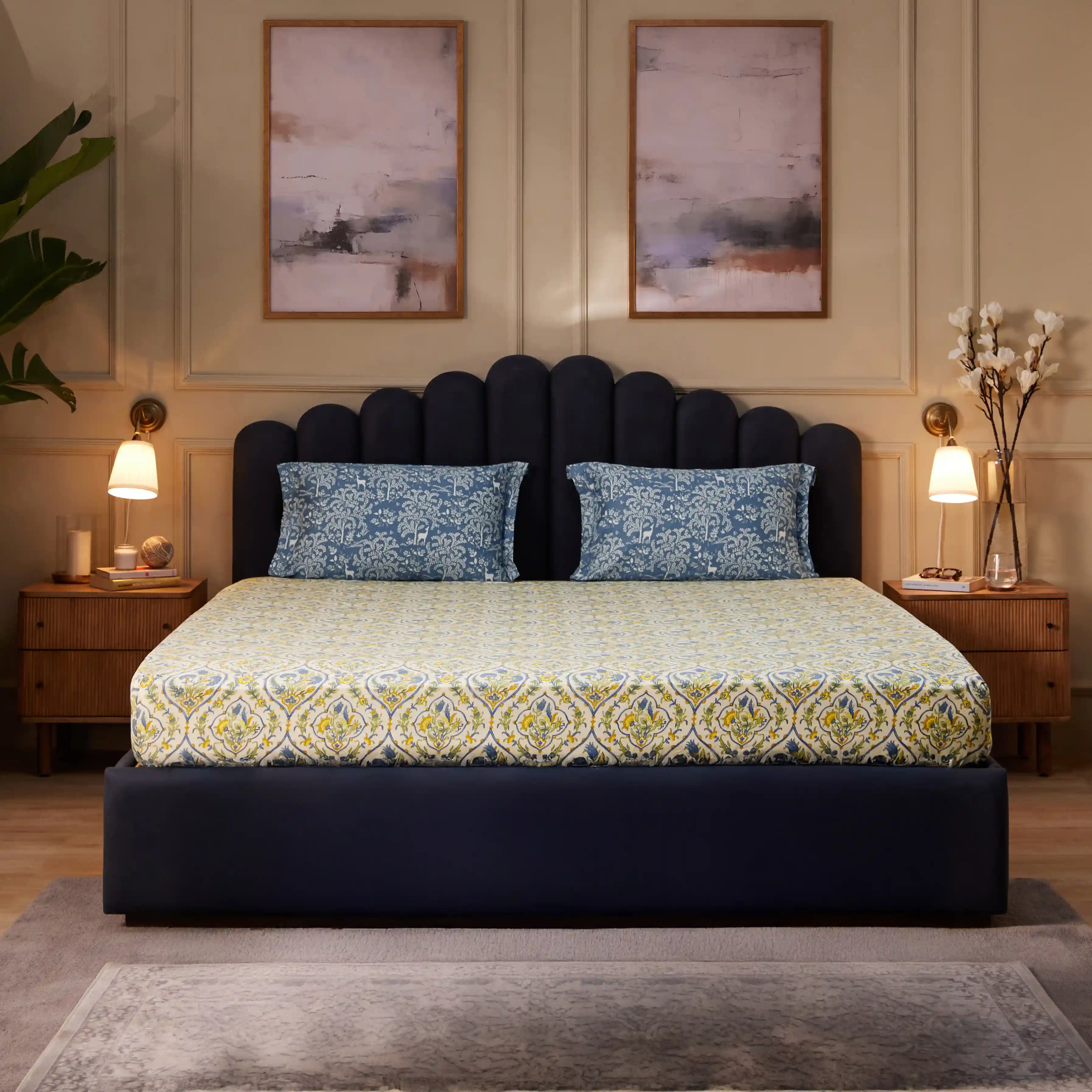 Fergana | 250TC Artistic Bohemian Printed Cotton Fitted Sheet Set | Pillow Cover with Merrow Hem Treatment - Image 16
