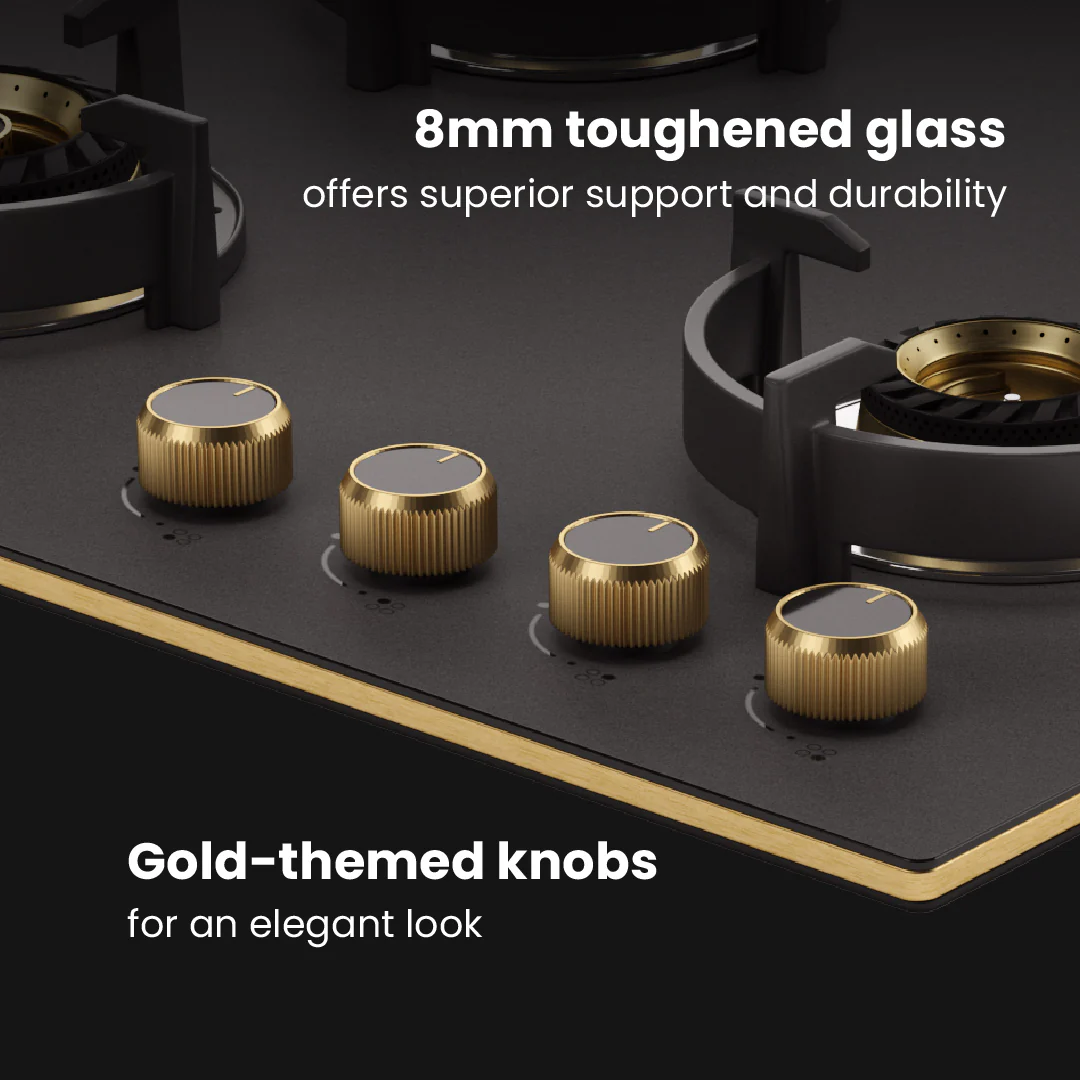 Intellia by Livspace 4 Brass Burner 595mm with Auto Ignition Matt finish Hob | Intellia HB 4B M 60 - Image 3