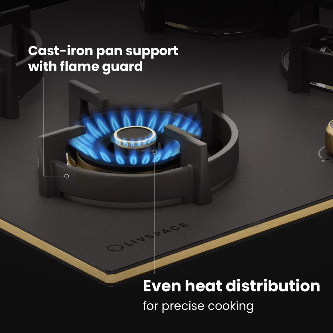 Intellia by Livspace 4 Brass Burner 595mm with Auto Ignition Matt finish Hob | Intellia HB 4B M 60 - Image 6