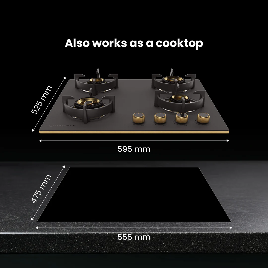 Intellia by Livspace 4 Brass Burner 595mm with Auto Ignition Matt finish Hob | Intellia HB 4B M 60 - Image 8