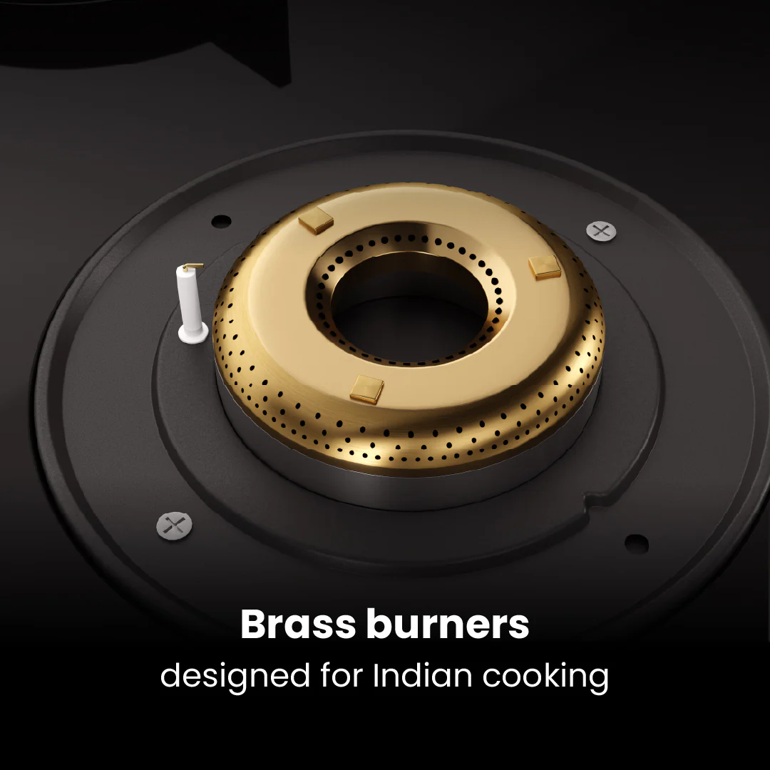 Intellia by Livspace 3 Brass Burner 770mm with Auto Ignition Gloss finish Cooktop | Intellia CT 77 3B - Image 4