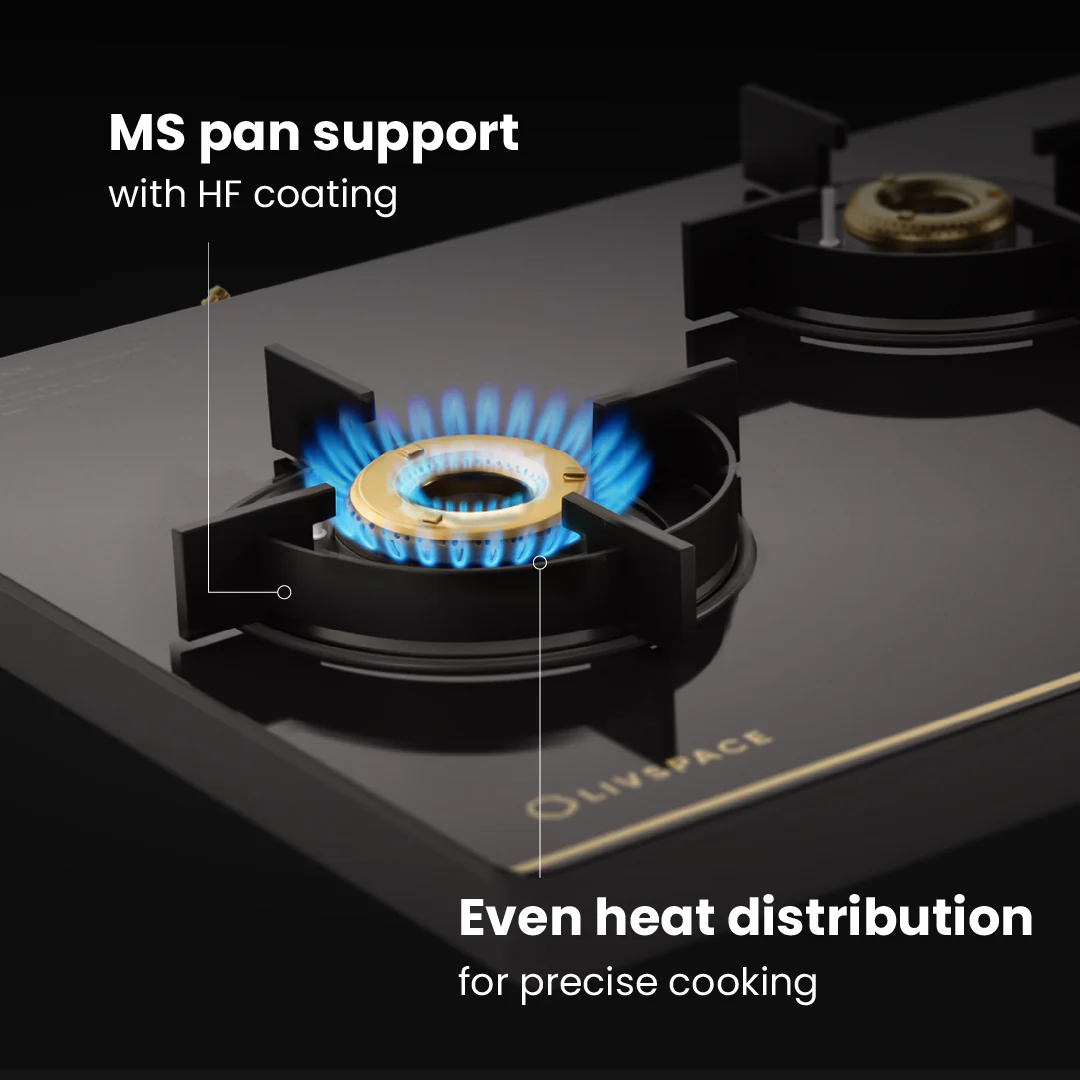 Intellia by Livspace 3 Brass Burner 770mm with Auto Ignition Gloss finish Cooktop | Intellia CT 77 3B - Image 6