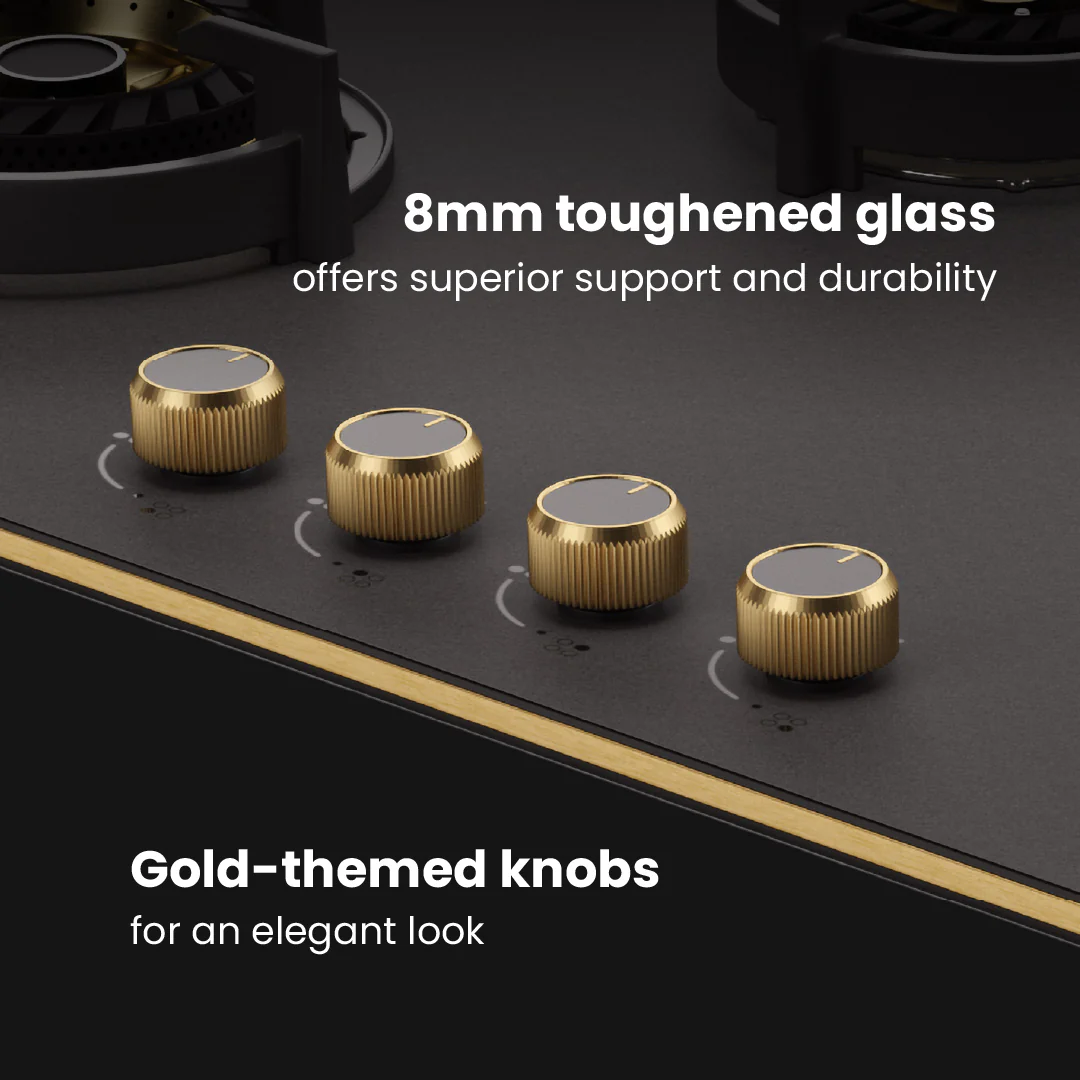 Intellia by Livspace 4 Brass Burner 900mm with Auto Ignition Matt finish Hob | Intellia HB 4B M 90 - Image 3