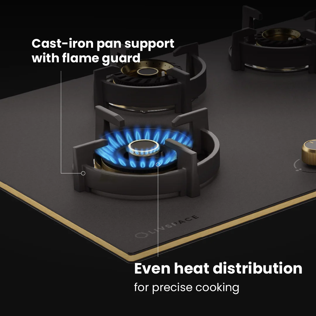 Intellia by Livspace 4 Brass Burner 900mm with Auto Ignition Matt finish Hob | Intellia HB 4B M 90 - Image 6