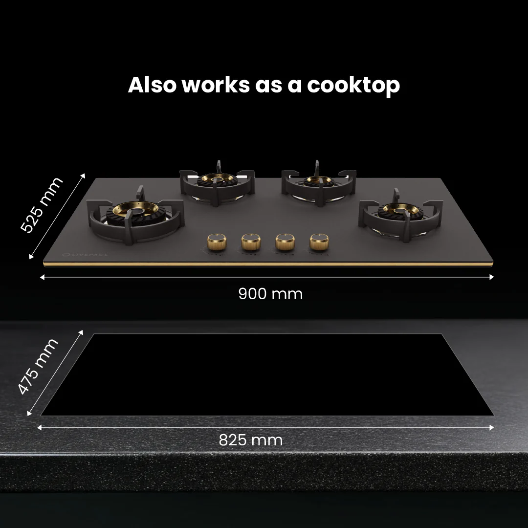 Intellia by Livspace 4 Brass Burner 900mm with Auto Ignition Matt finish Hob | Intellia HB 4B M 90 - Image 8