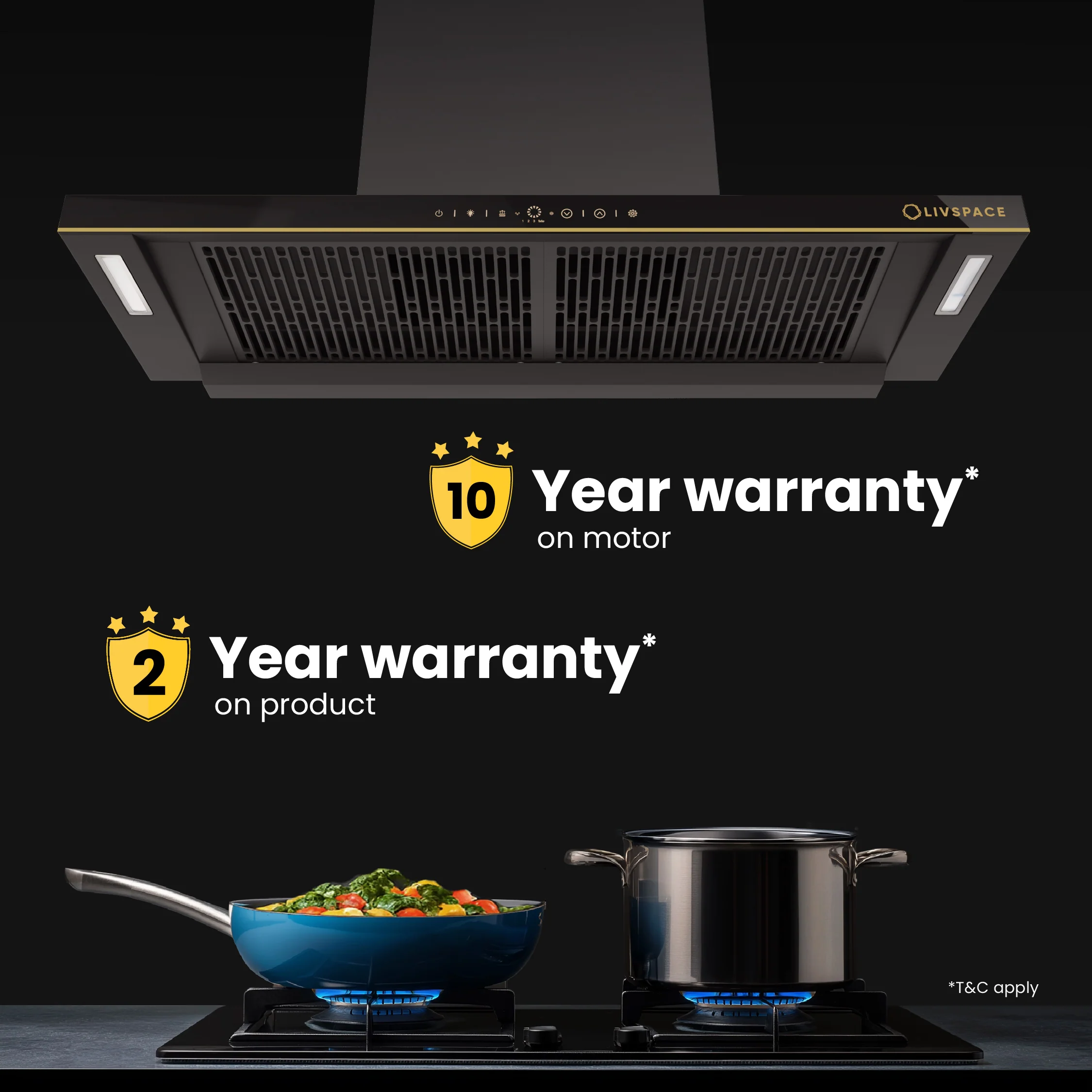 Intellia by Livspace AutoClean Straight BLDC chimney 900mm size 1600m3/h suction power (Ducted) | Intellia CH T 90 - Image 7