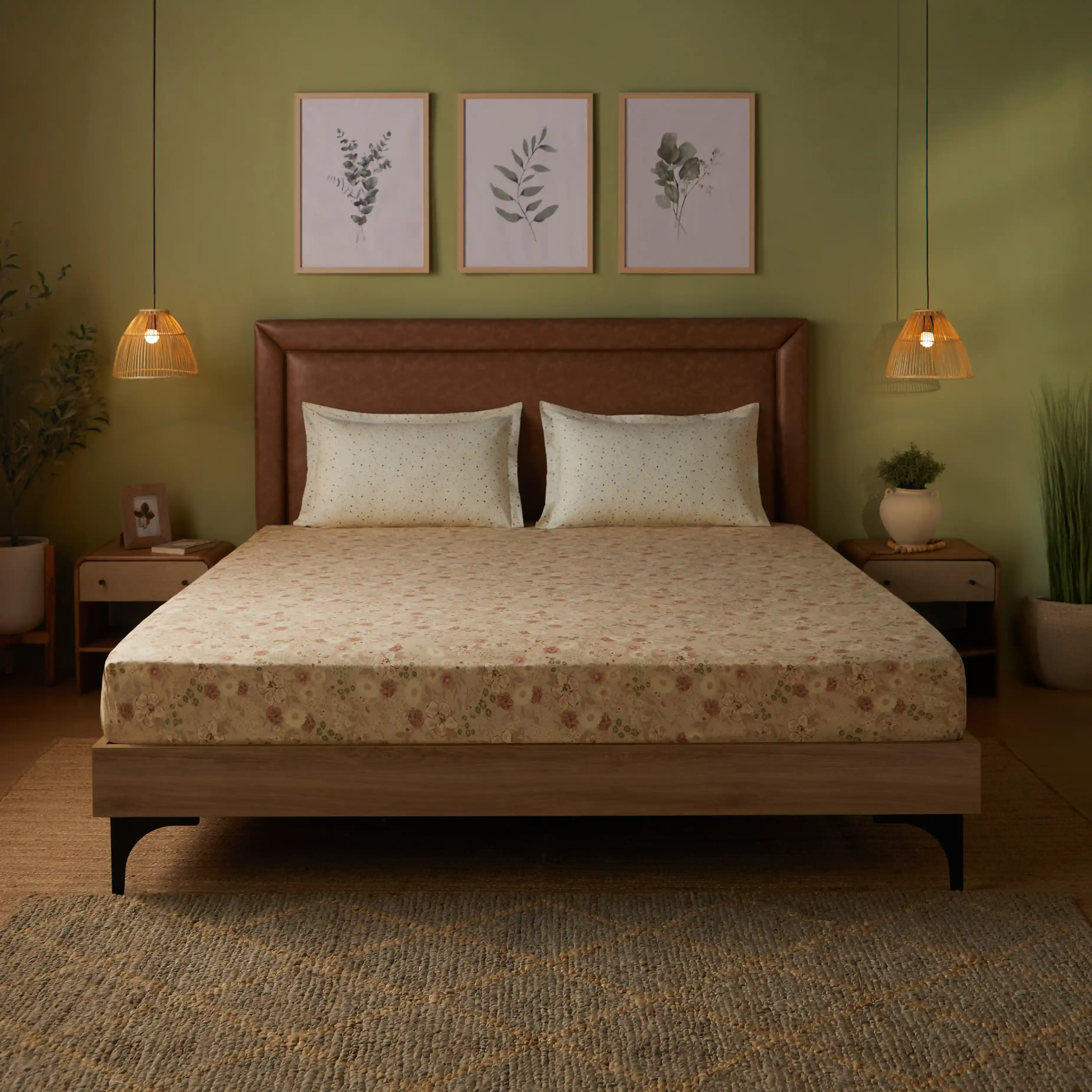 Mishella | Mix & Match Printed Cotton Bedsheet Set - Beige - Image 12
