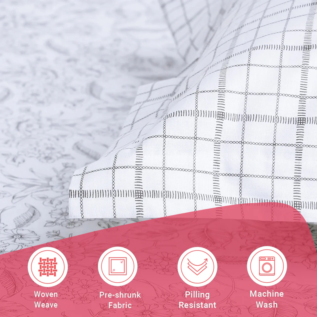 Mishella | Mix & Match Printed Cotton Bedsheet Set - Charcoal Bloom - Image 17