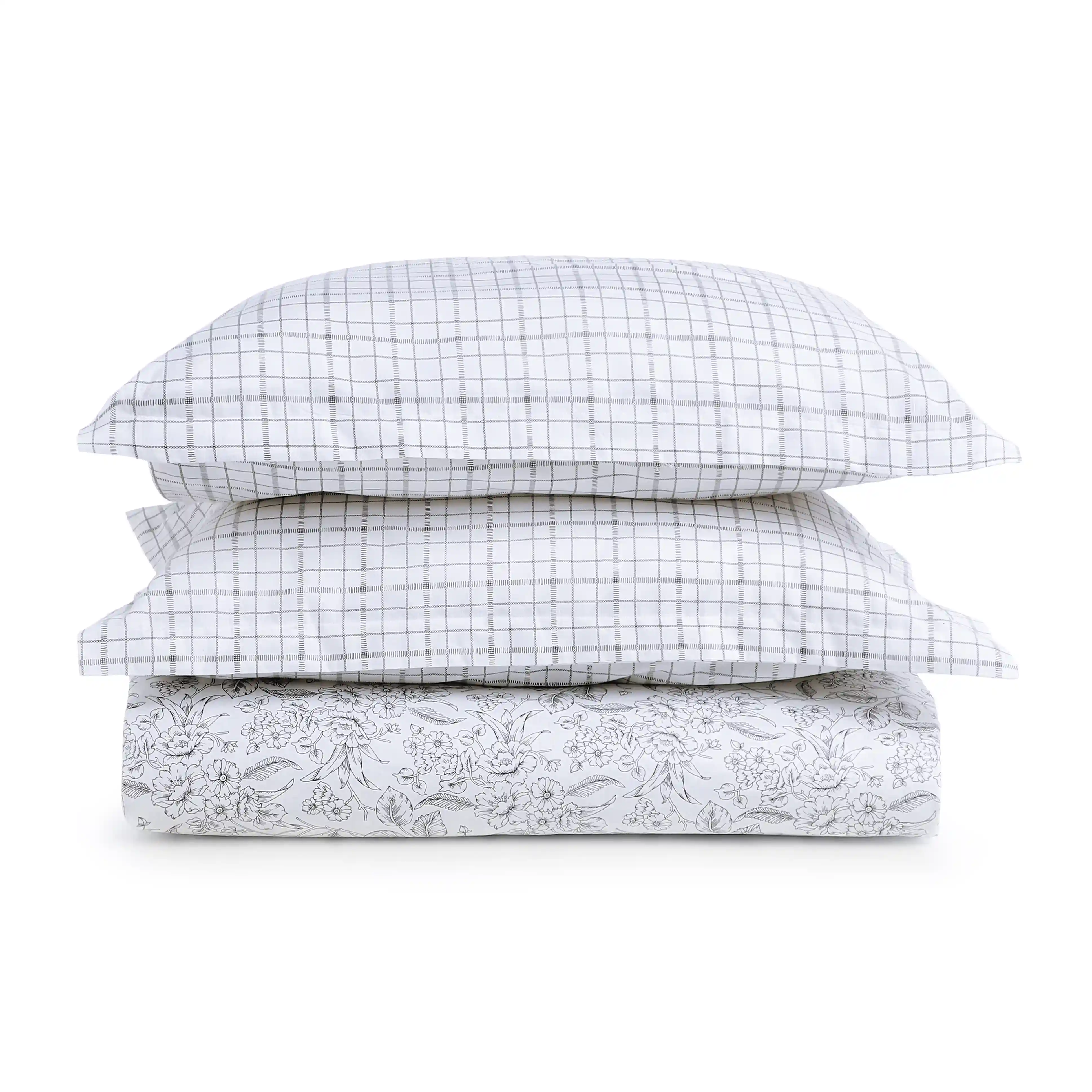 Mishella | Mix & Match Printed Cotton Bedsheet Set - Charcoal Bloom - Image 4