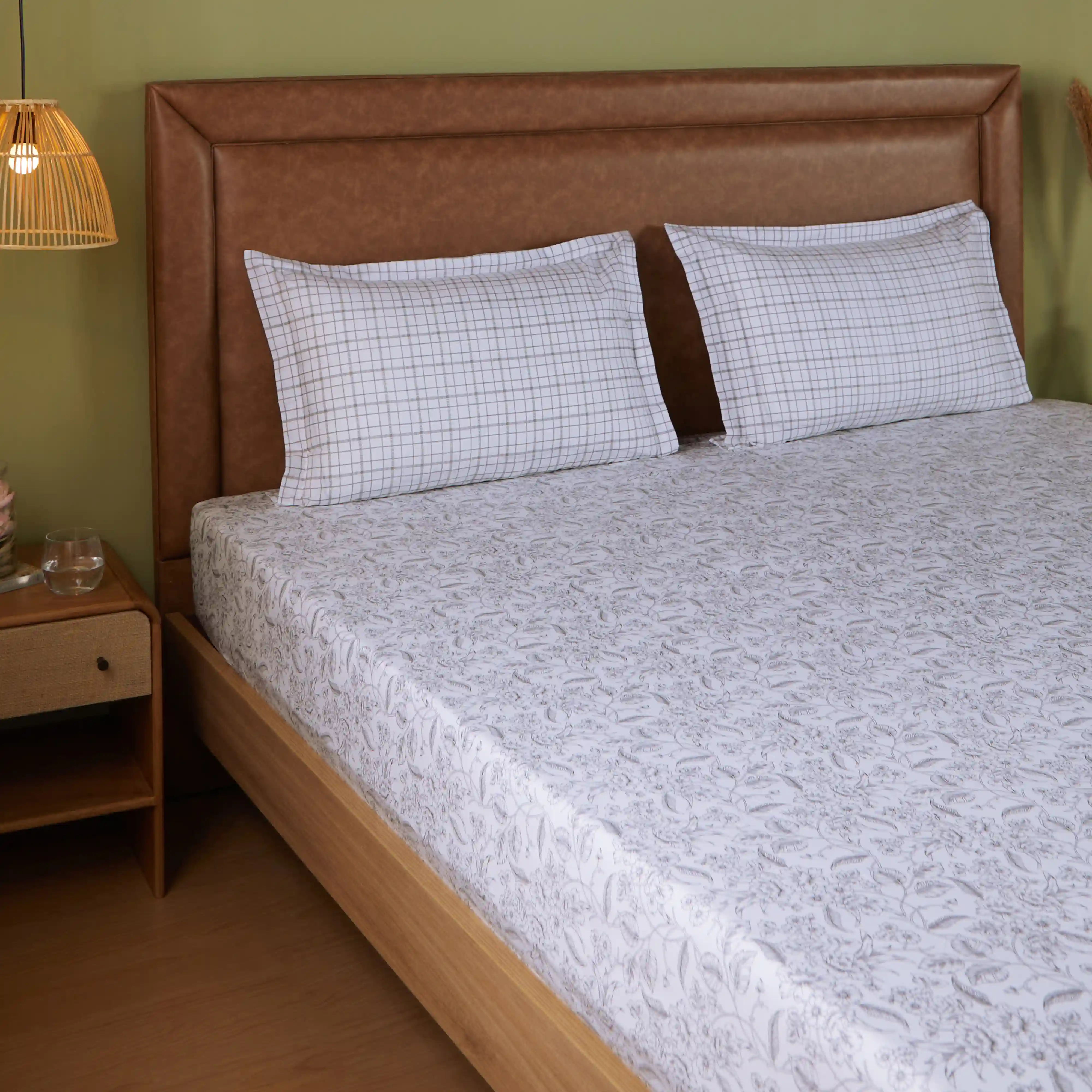 Mishella | Mix & Match Printed Cotton Bedsheet Set - Charcoal Bloom - Image 6