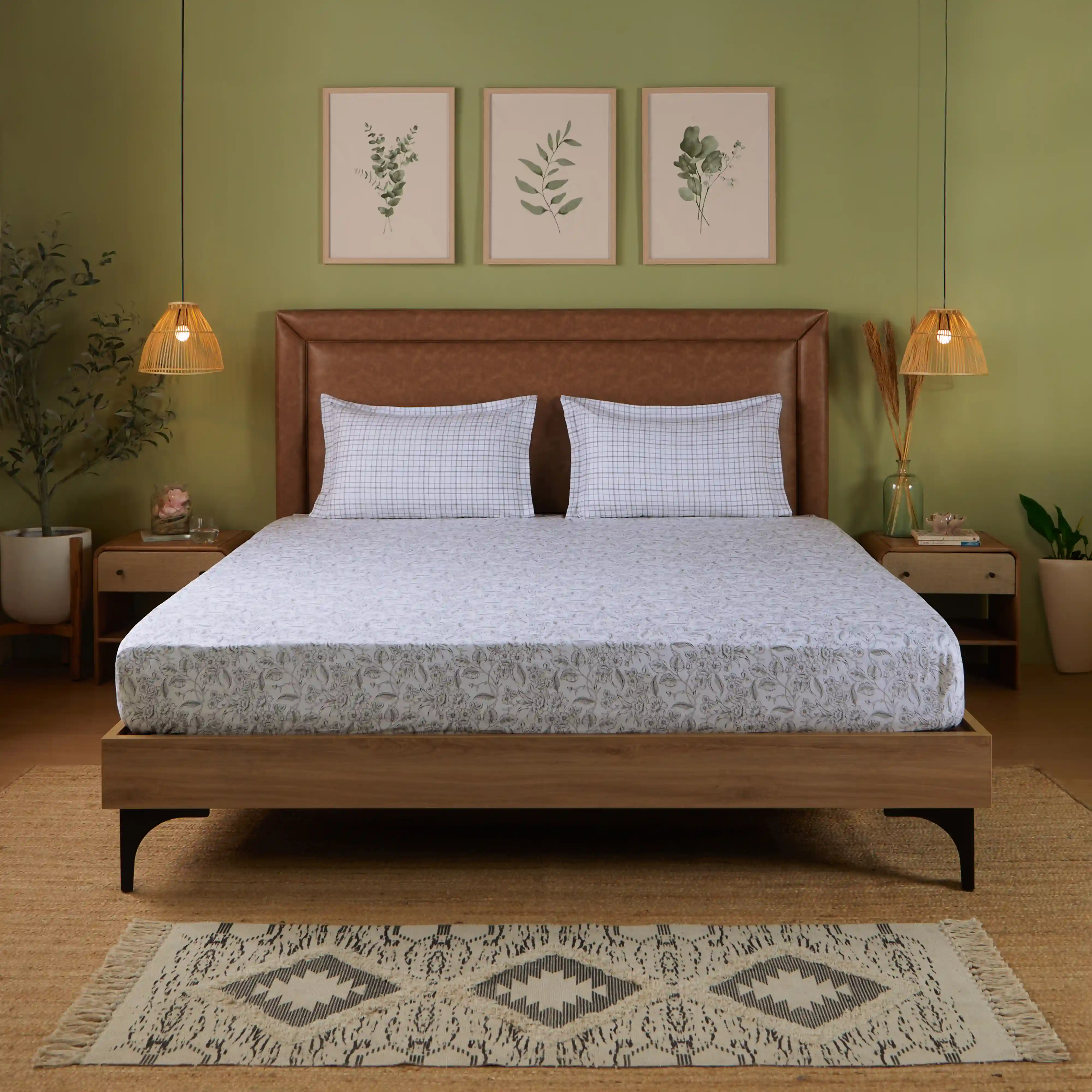 Mishella | Mix & Match Printed Cotton Bedsheet Set - Charcoal Bloom - Image 7
