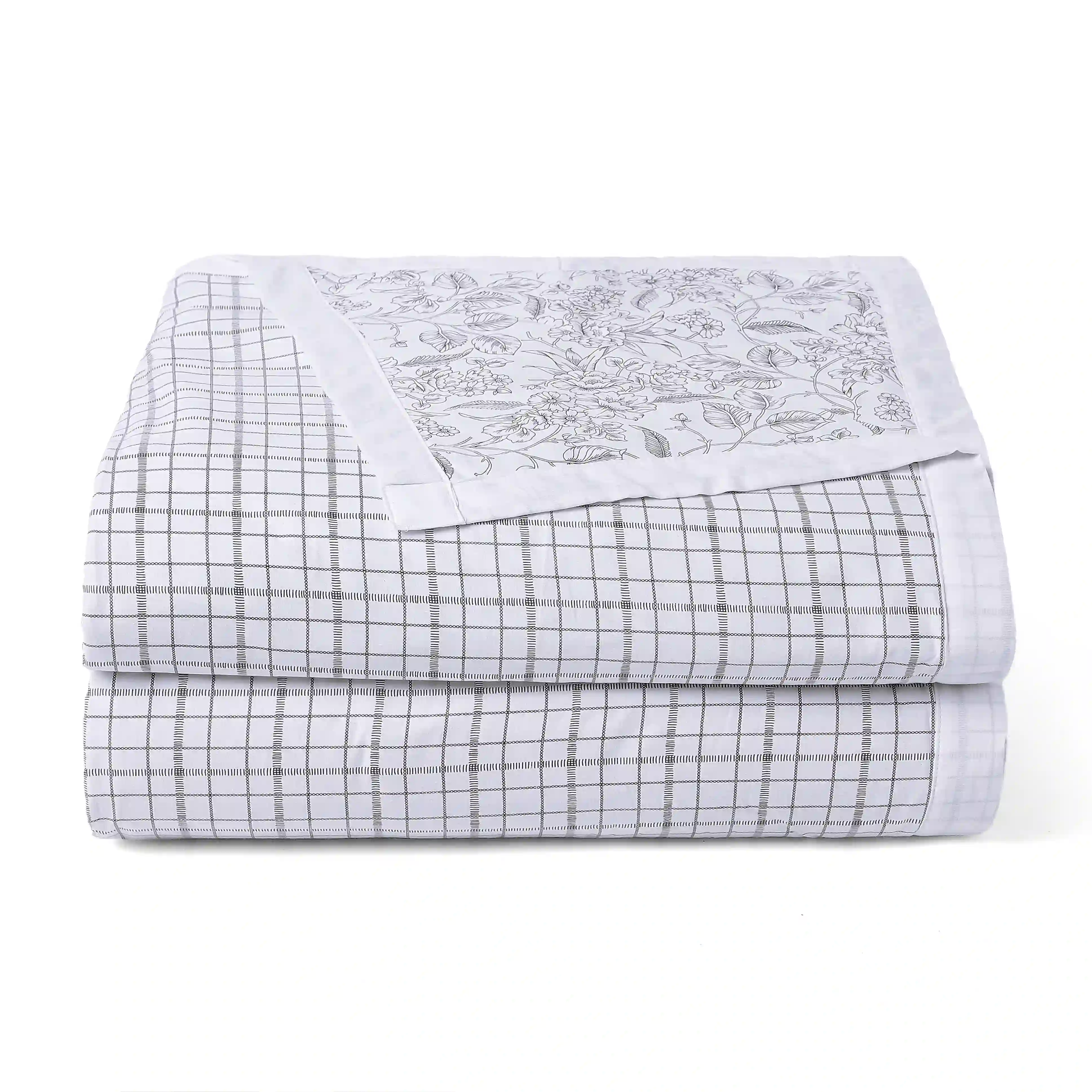 Mishella | Mix & Match Printed Coordinated Bedding Set | Set of Bedsheet & Dohars - Charcoal Checks - Image 5