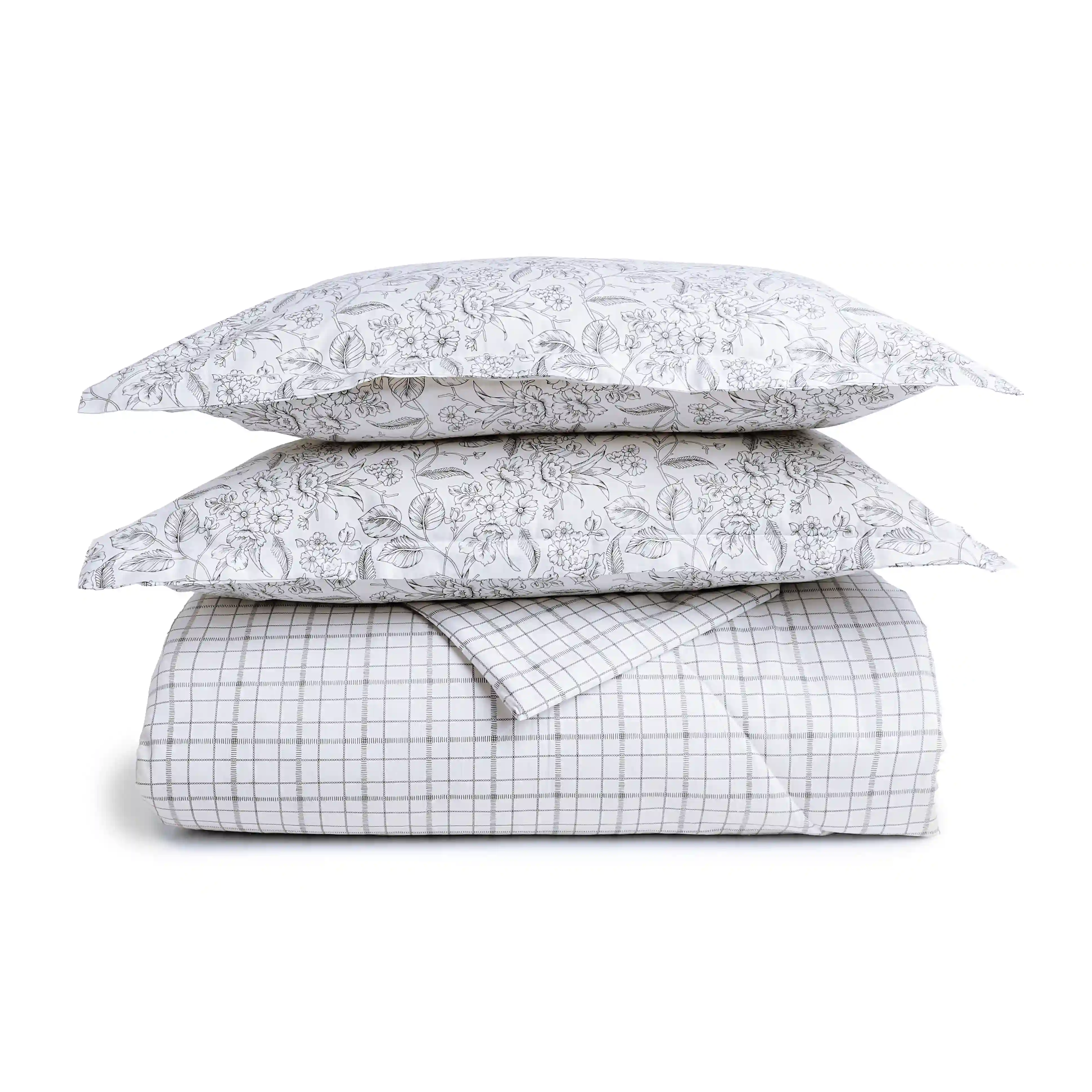 Mishella | Mix & Match Printed Coordinated Bedding Set | Set of Bedsheet & Comforter - Charcoal Checks - Image 4