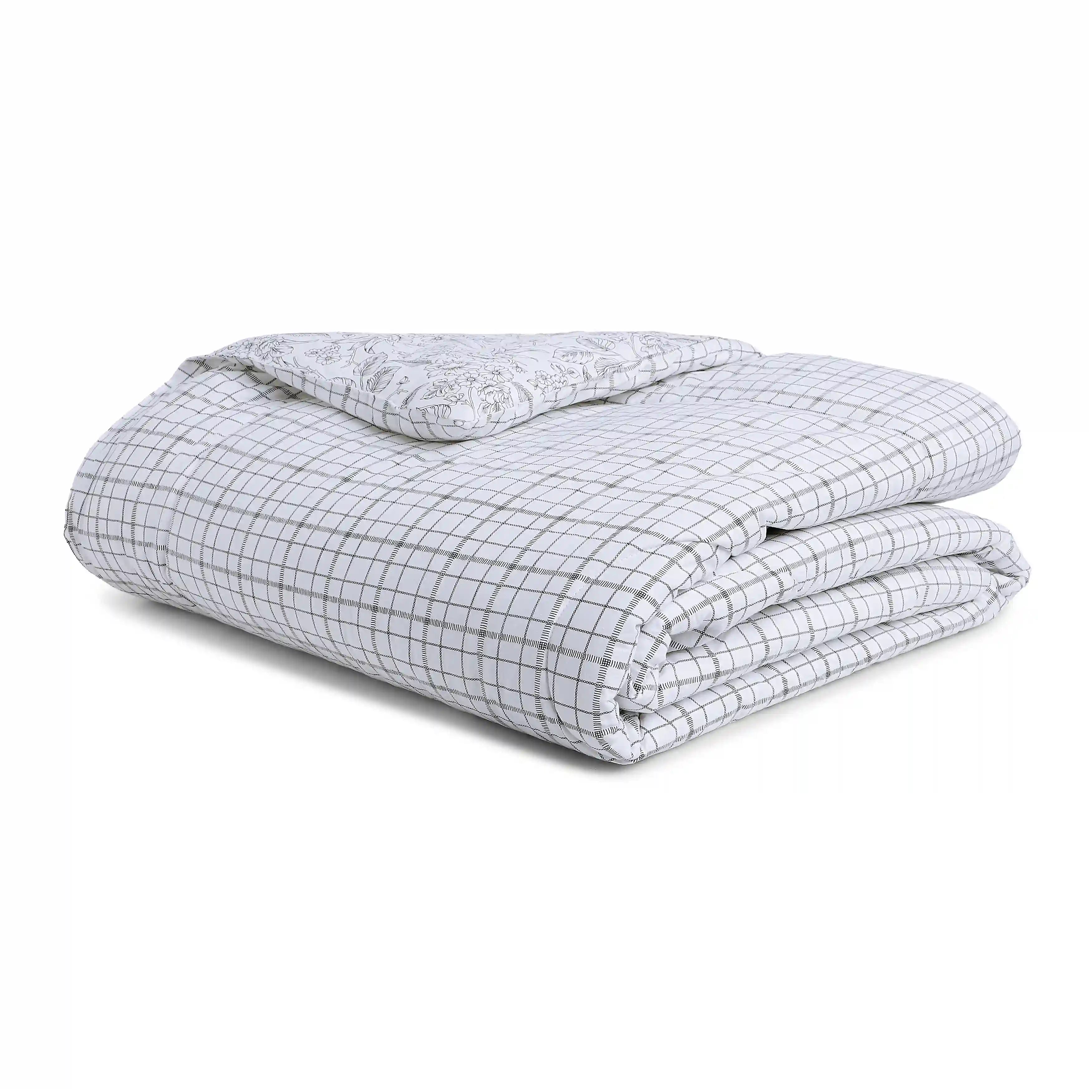 Mishella | Mix & Match Printed Coordinated Bedding Set | Set of Bedsheet & Comforter - Charcoal Checks - Image 5