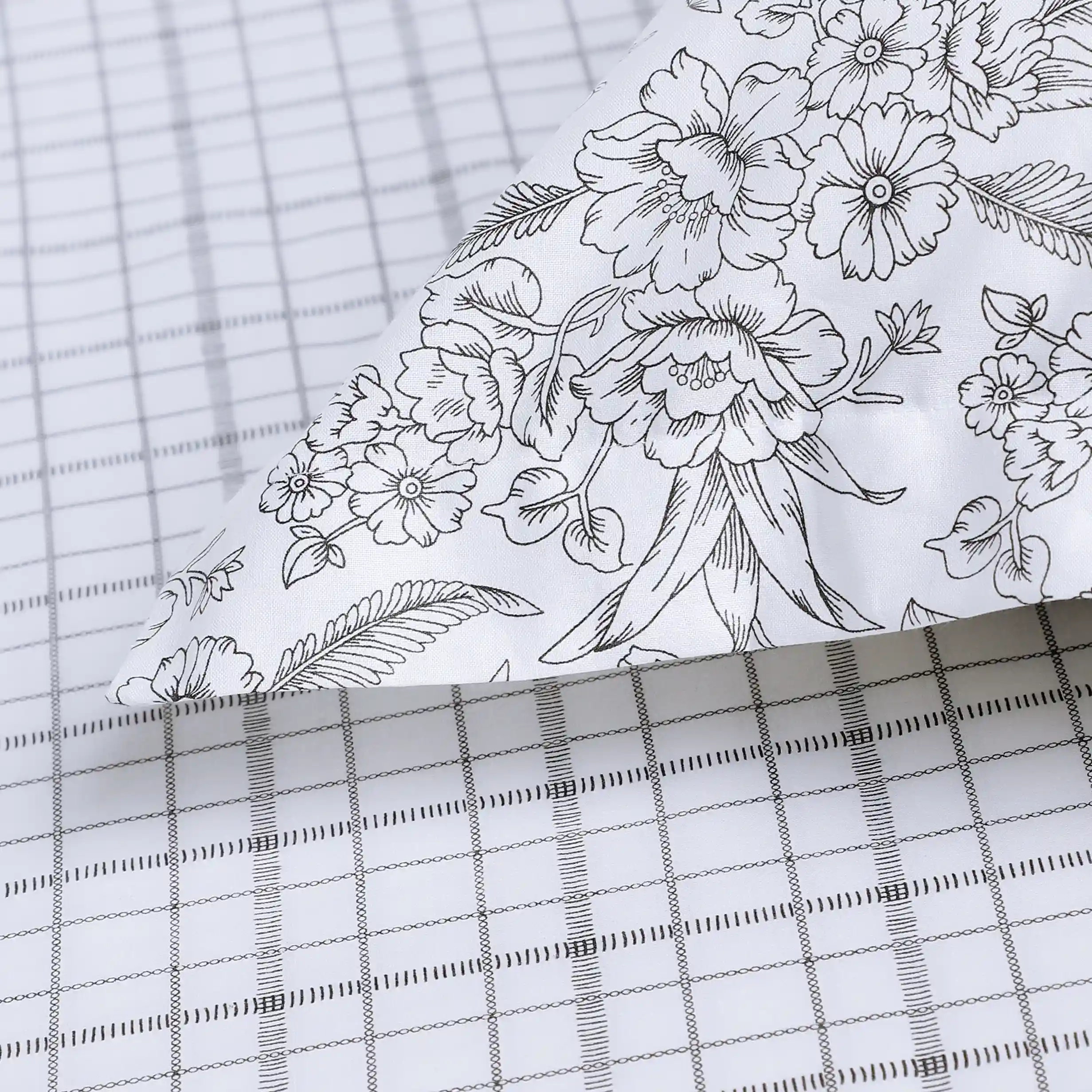 Mishella | Mix & Match Printed Cotton Bedsheet Set - Charcoal Checks - Image 10