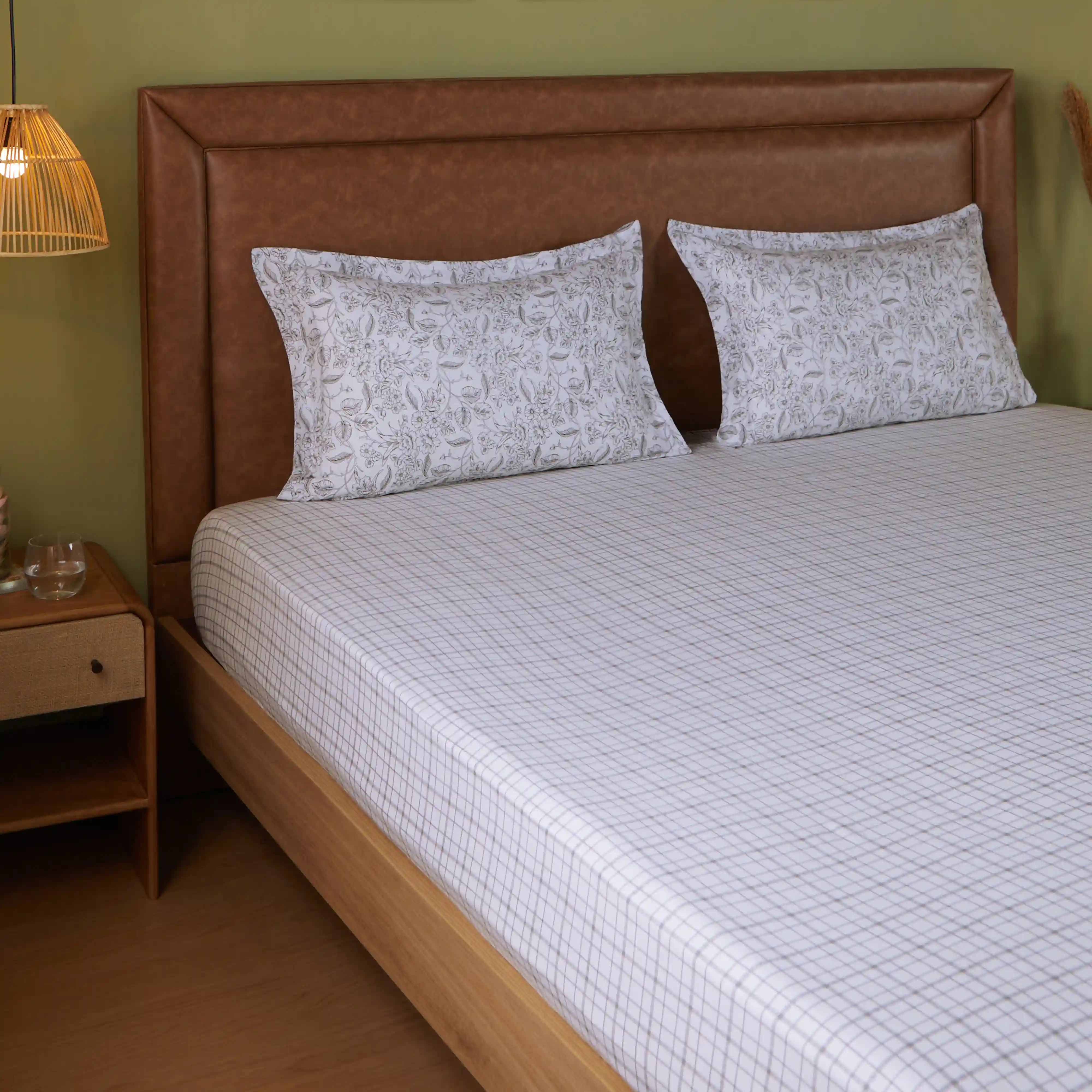 Mishella | Mix & Match Printed Cotton Bedsheet Set - Charcoal Checks - Image 11