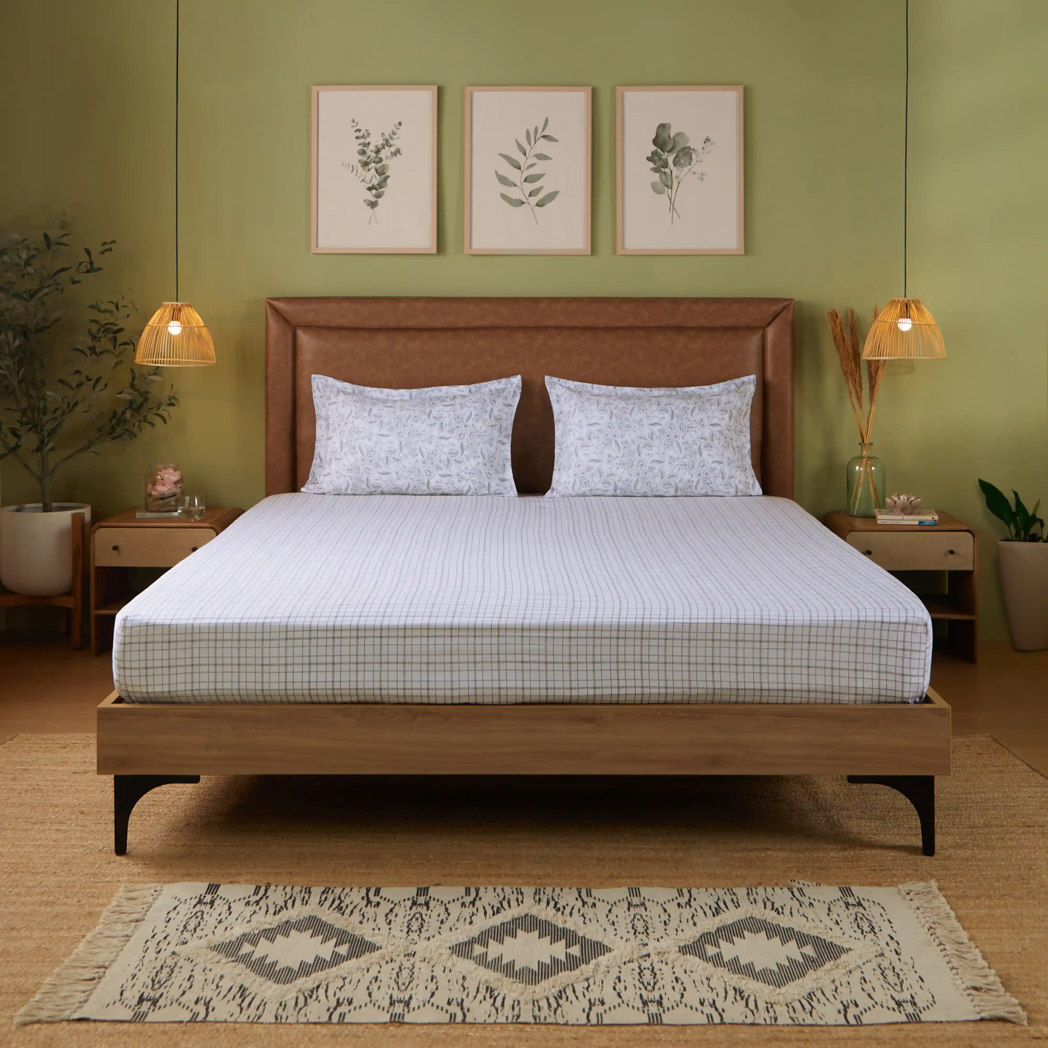 Mishella | Mix & Match Printed Cotton Bedsheet Set - Charcoal Checks - Image 12
