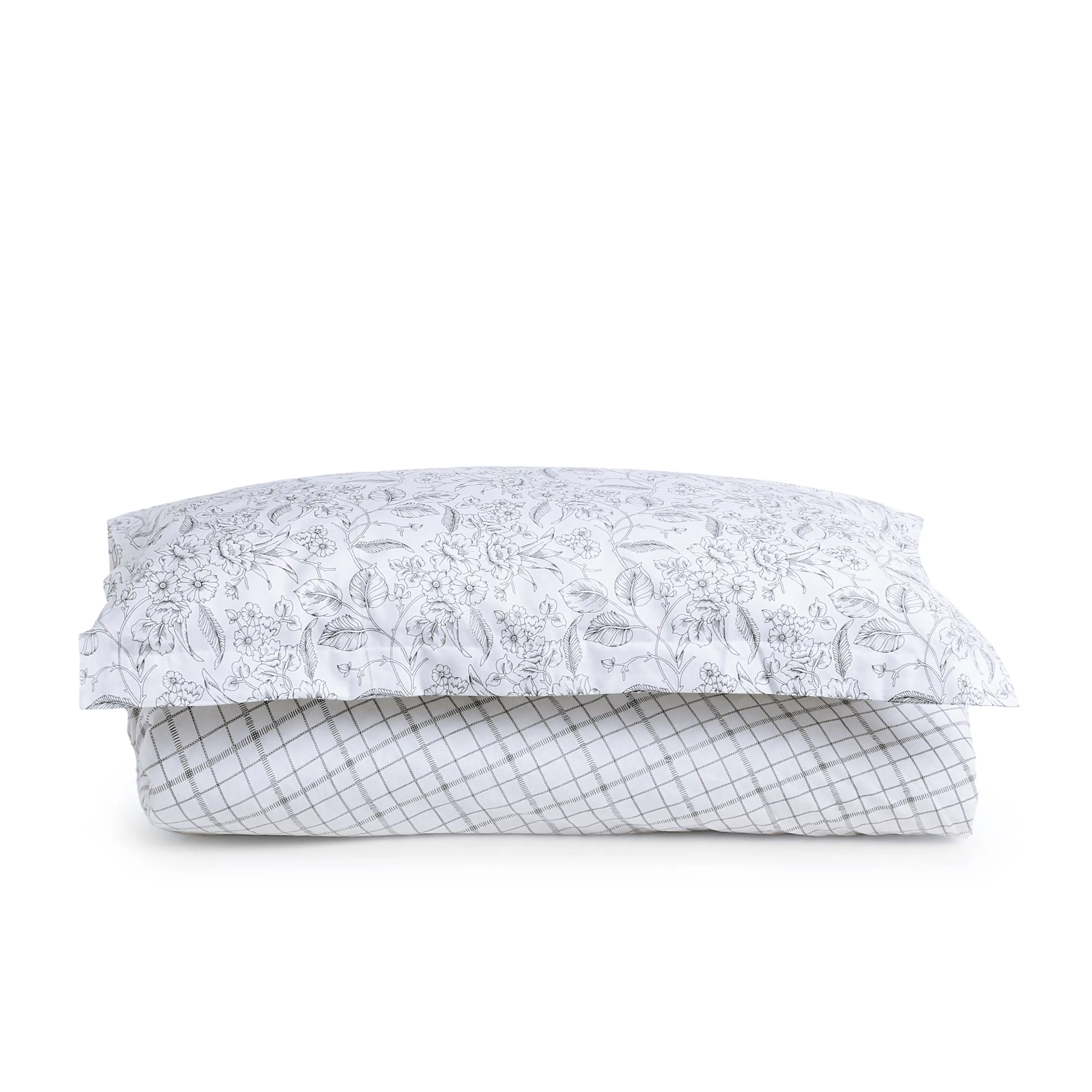Mishella | Mix & Match Printed Cotton Bedsheet Set - Charcoal Checks - Image 4