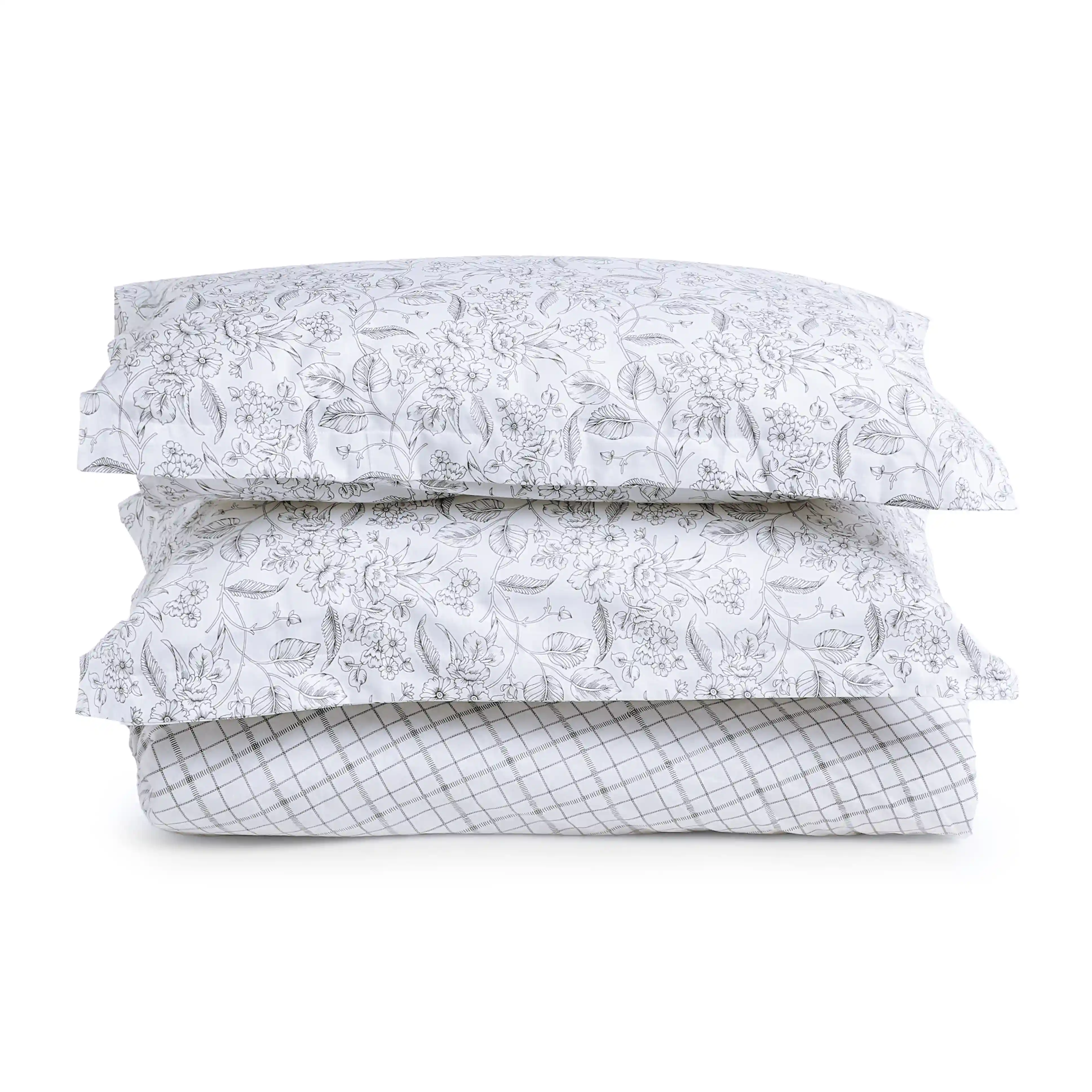 Mishella | Mix & Match Printed Cotton Bedsheet Set - Charcoal Checks - Image 9
