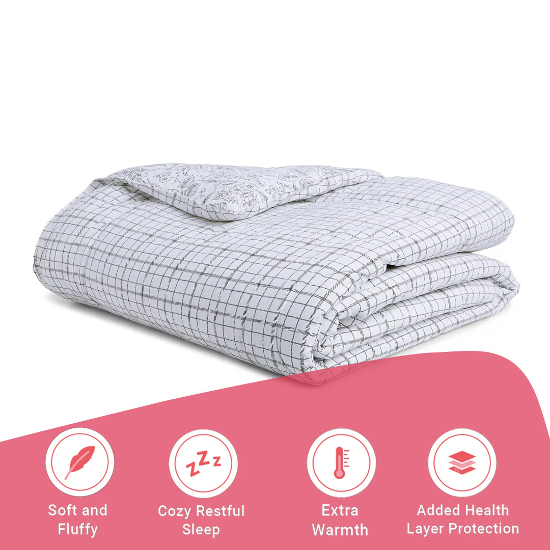 Mishella | Mix & Match Printed 240GSM Reversible Comforter for Extra Warmth - Charcoal Checks - Image 6