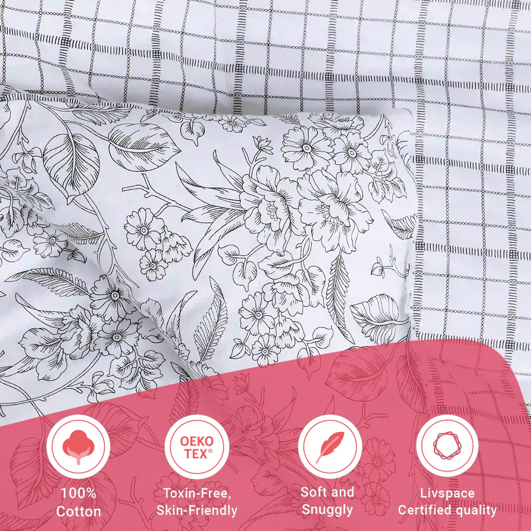Mishella | Mix & Match Printed 240GSM Reversible Comforter for Extra Warmth - Charcoal Checks - Image 7