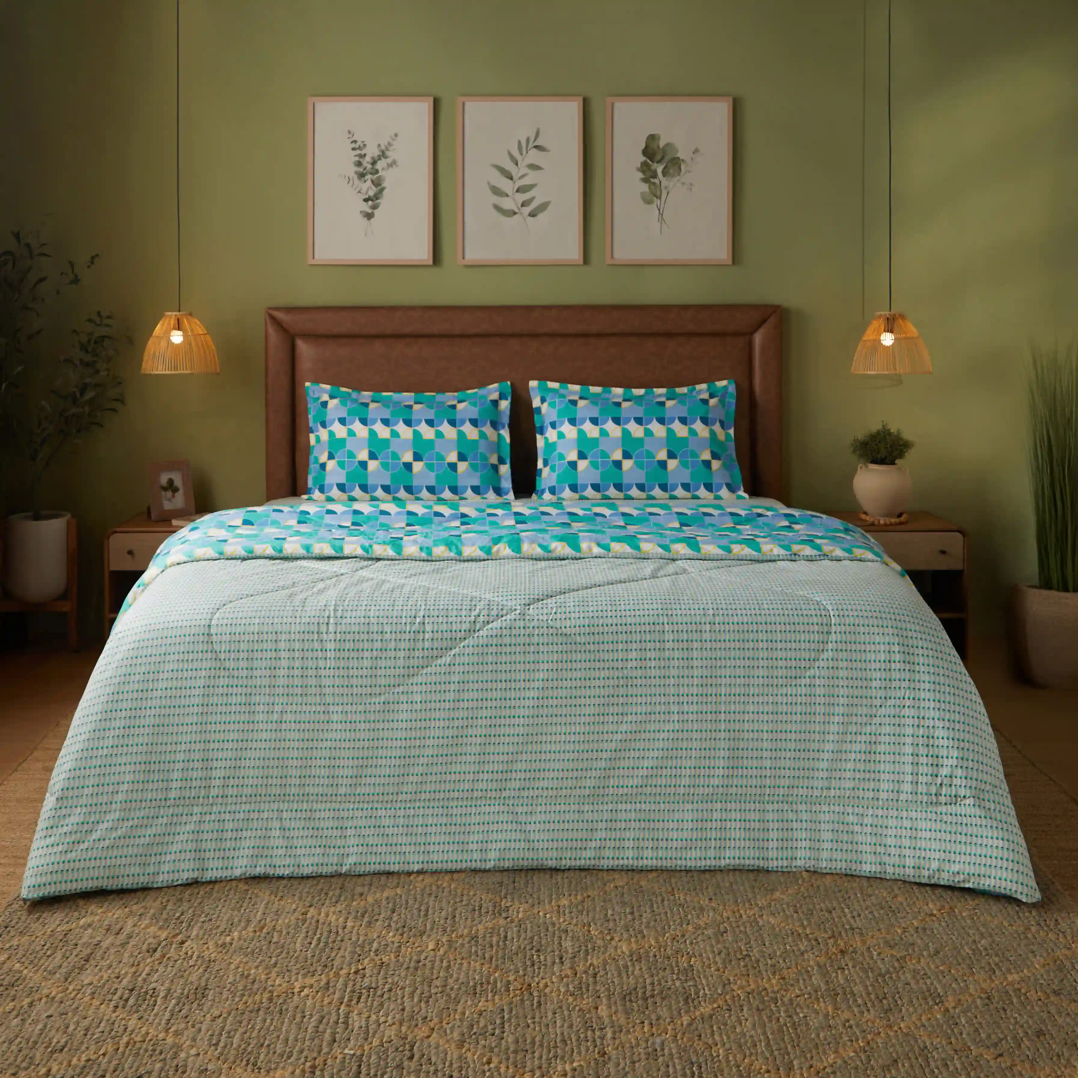 Mishella | Mix & Match Printed Coordinated Bedding Set | Set of Bedsheet & Comforter - Kaleido Teal - Image 2
