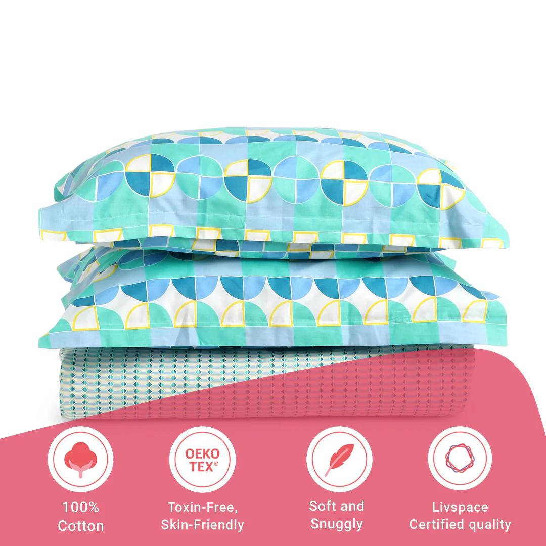 Mishella | Mix & Match Printed Cotton Bedsheet Set - Kaleido Teal - Image 16