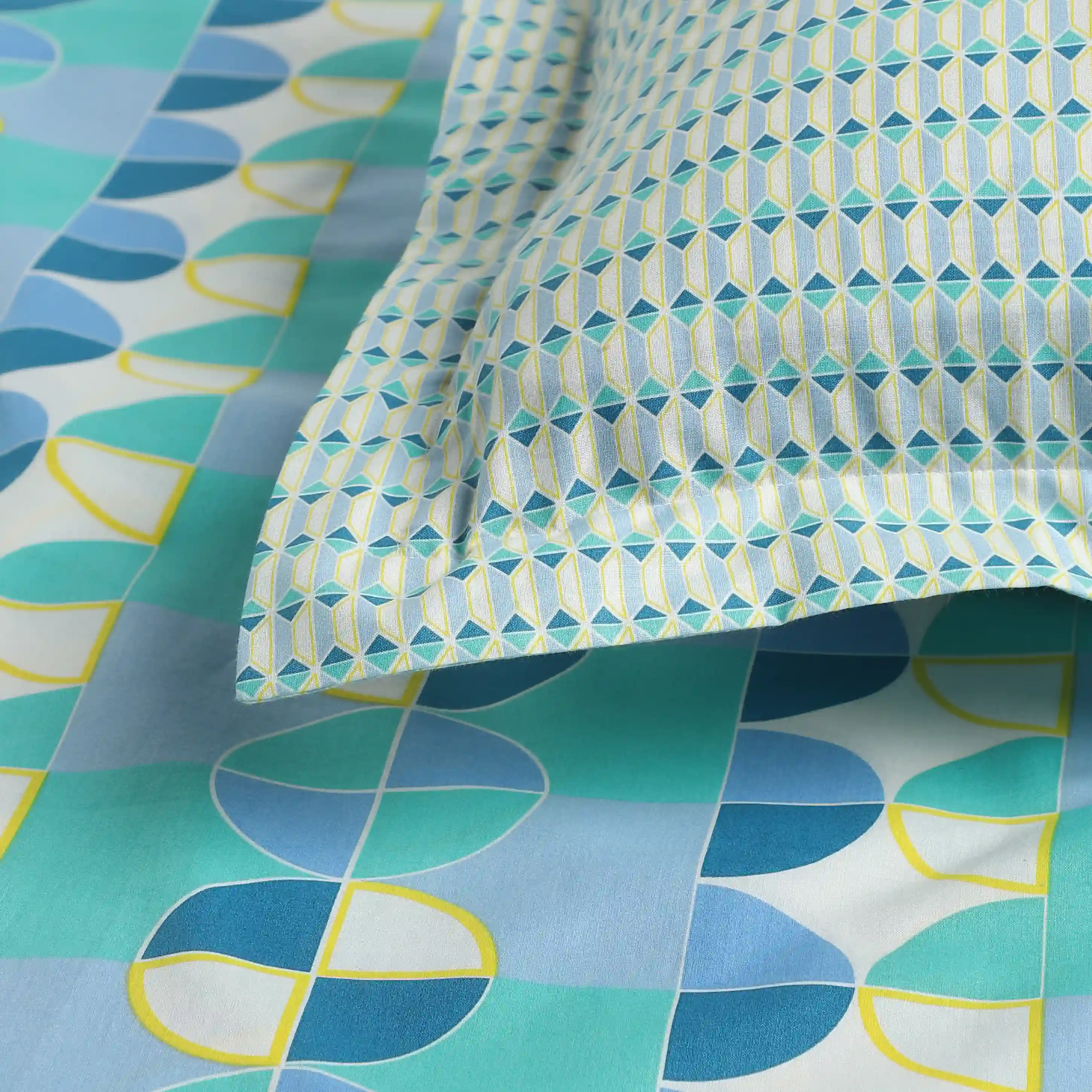 Mishella | Mix & Match Printed Cotton Bedsheet Set - Orbit Teal - Image 15