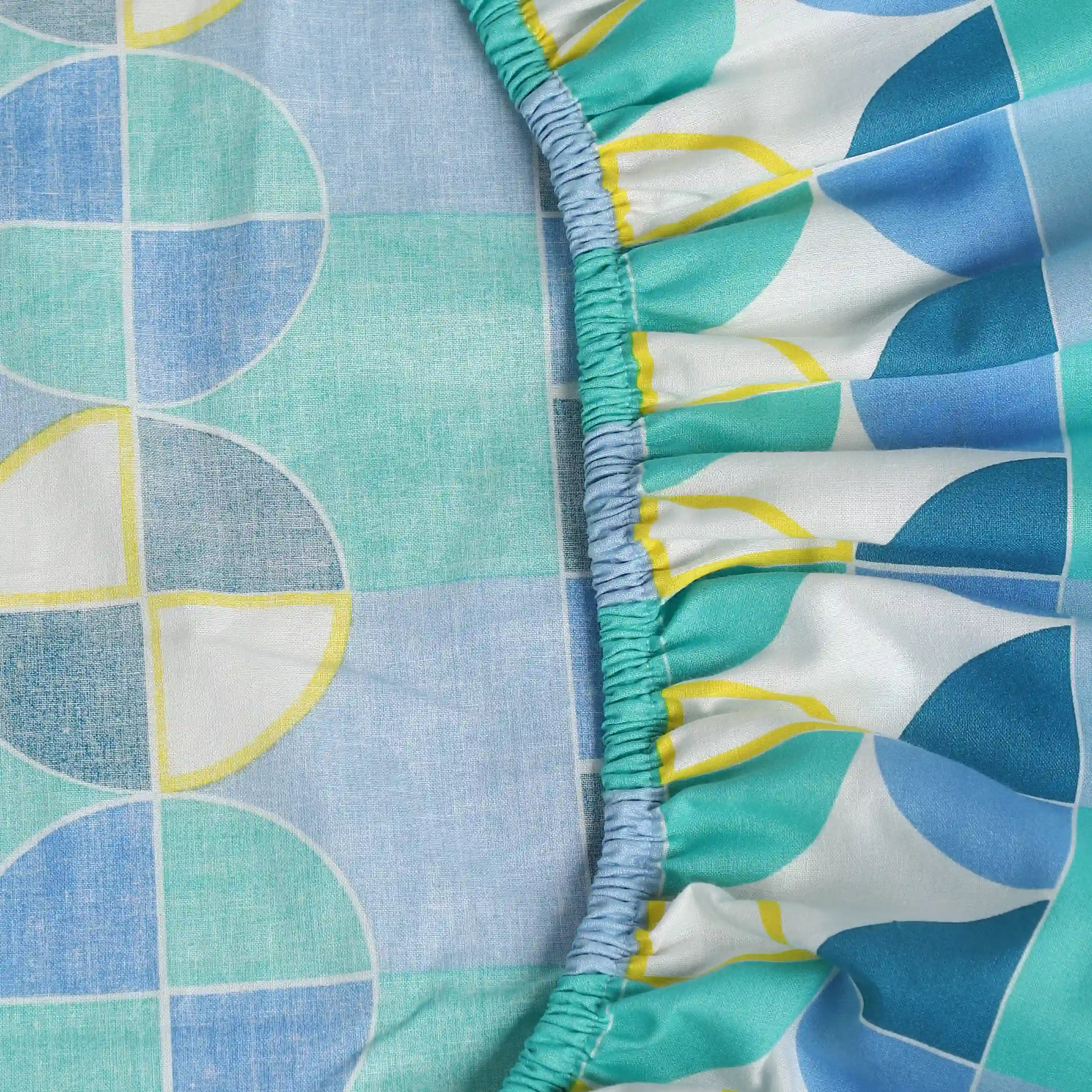 Mishella | Mix & Match Printed Cotton Fitted Sheet Set - Orbit Teal - Image 14
