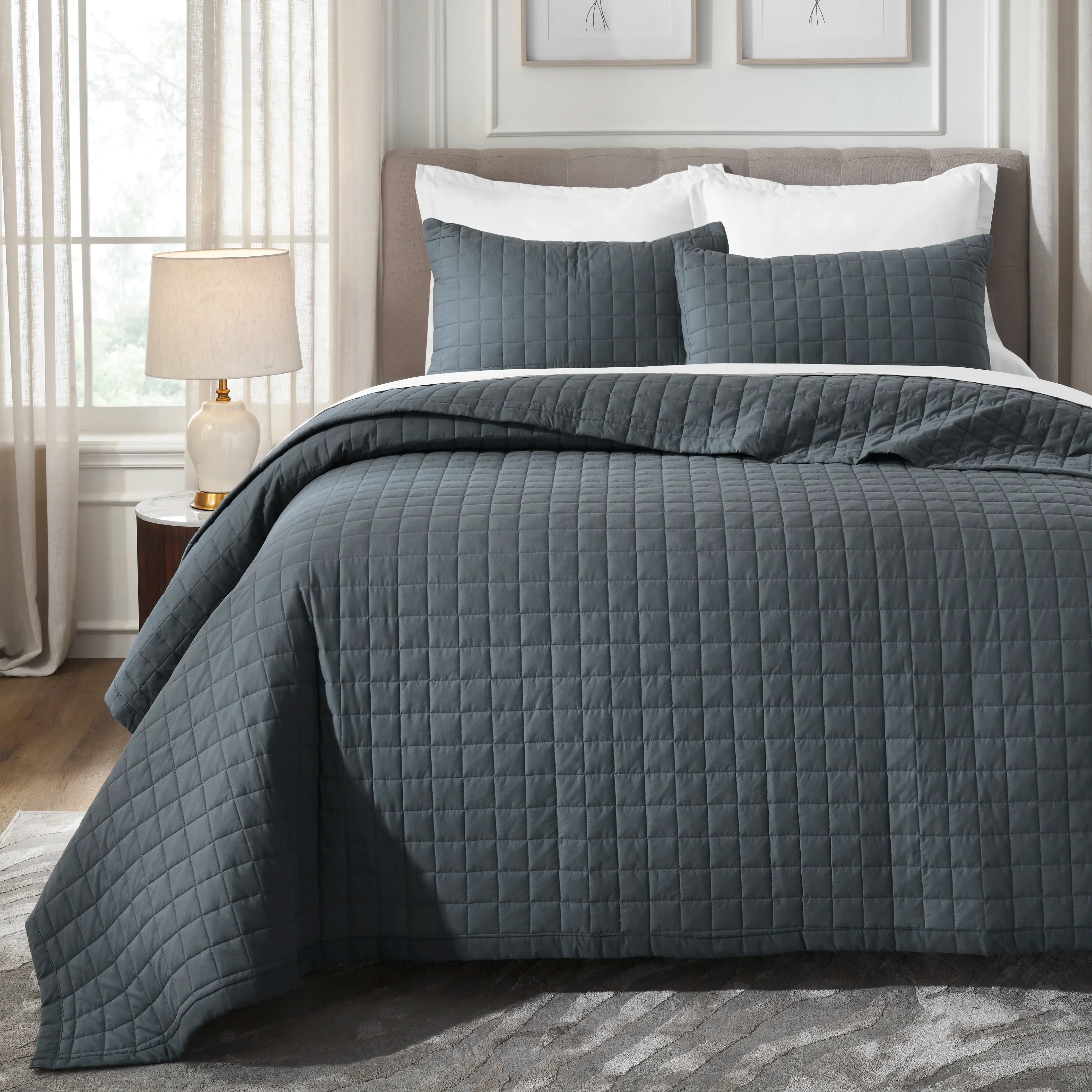 Nuvola | Luxurious Solid Dyed Box Quilted Cotton Bedcover Set - Image 31
