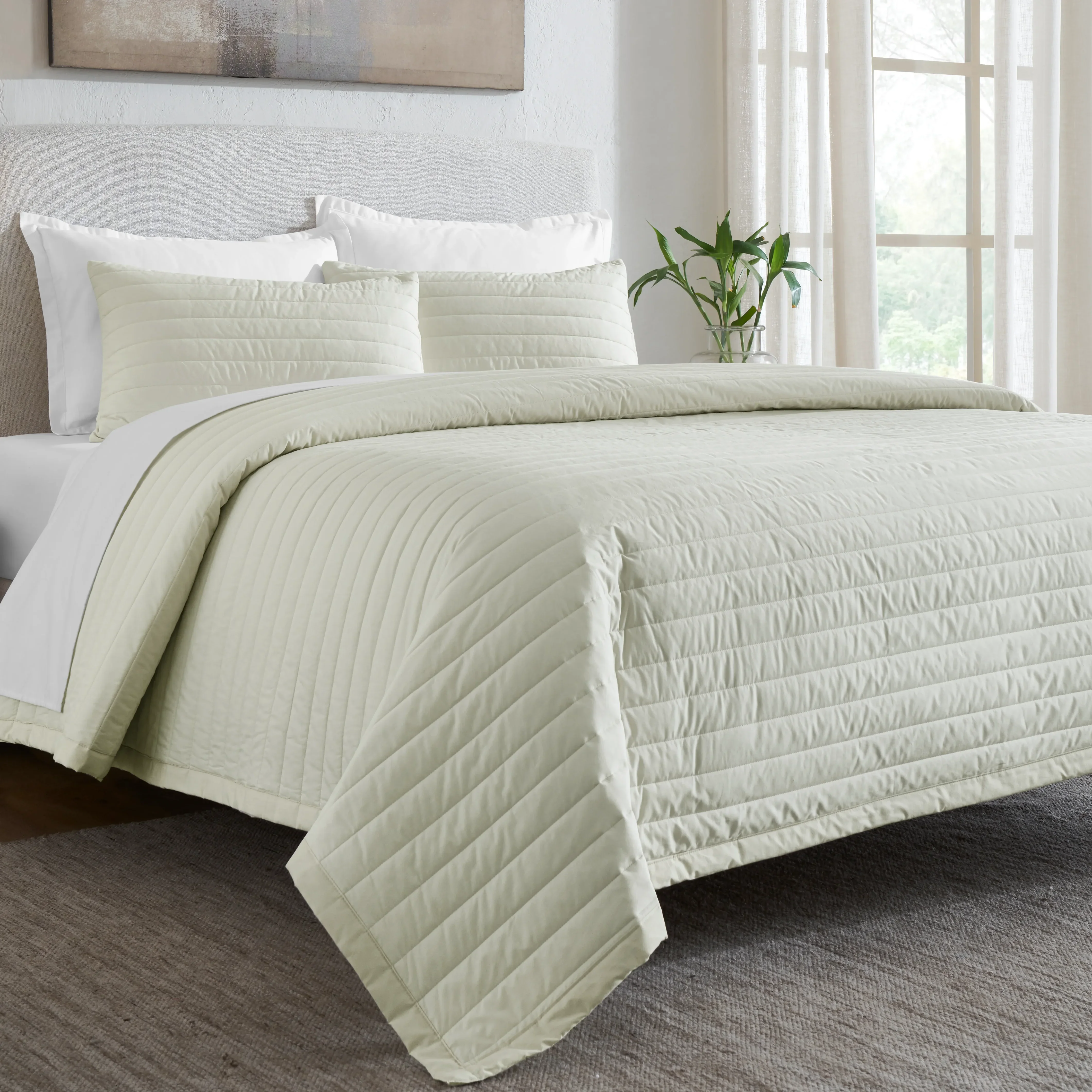 Nuvola | Luxurious Solid Dyed Straight Quilted Cotton Bedcover Set - Image 7