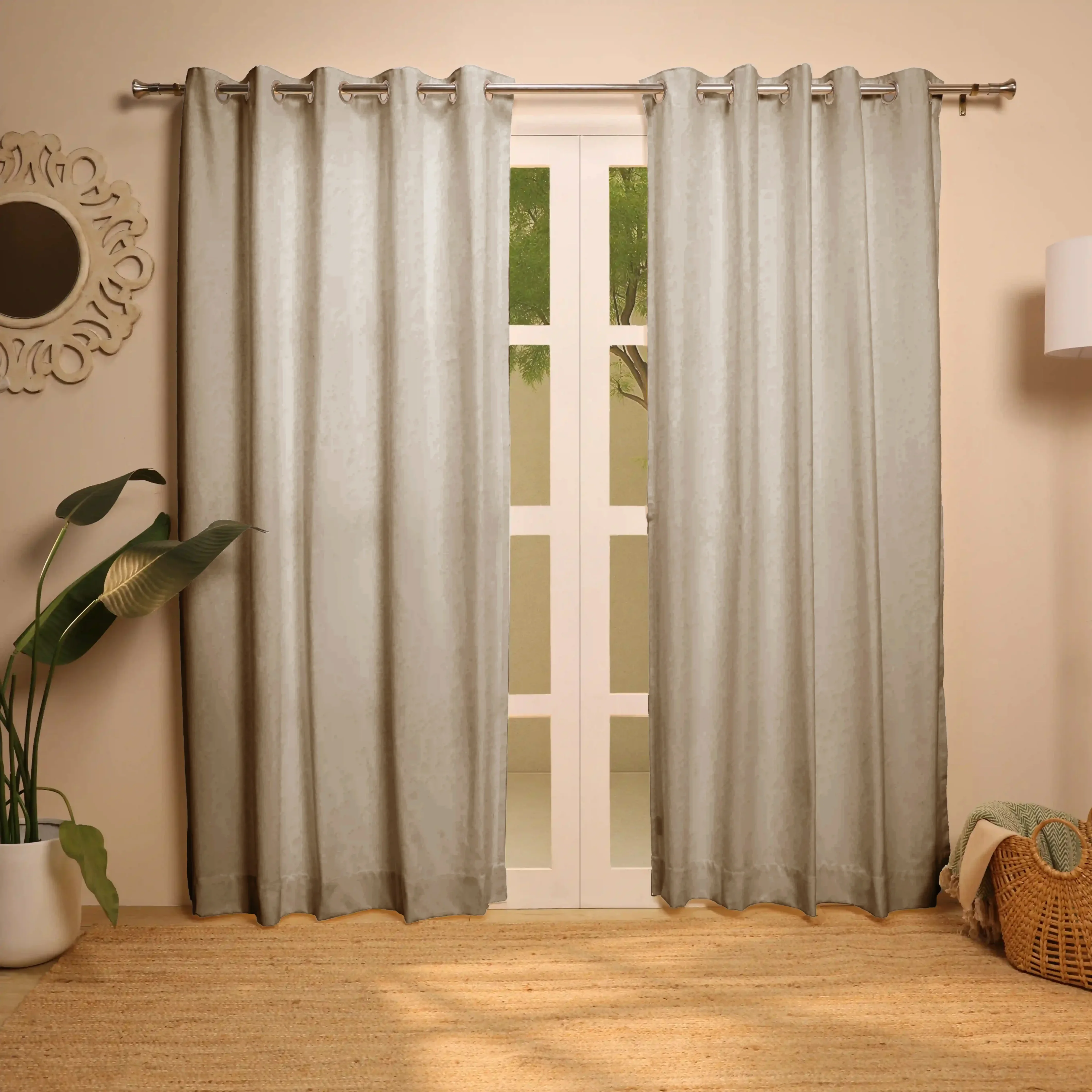 Paleto Set Of 2 Solid Readymade Curtains | Earthen Textures - Image 17